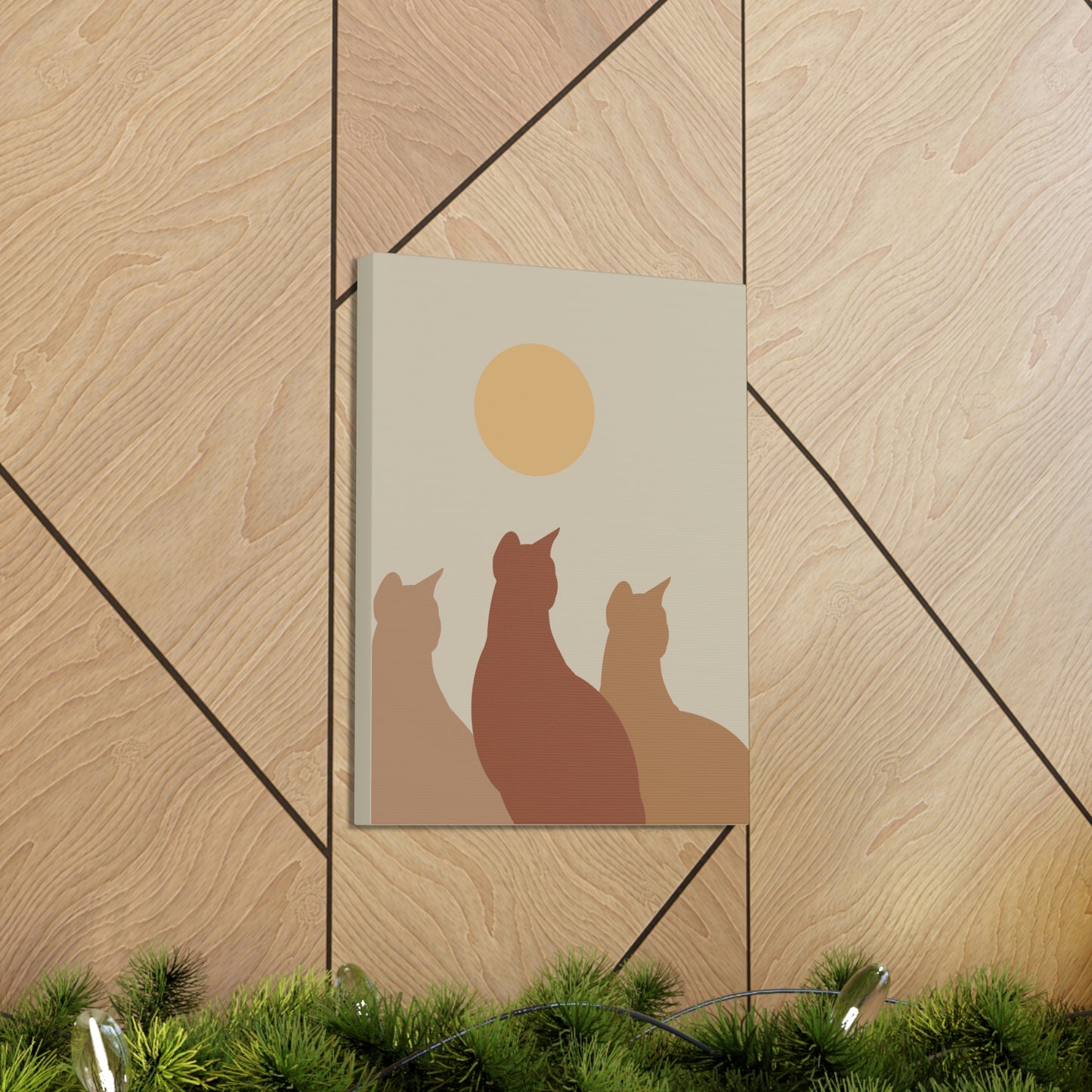 Abstract Boho Cats Relaxed Aesthetic Beige Minimalist Classic Art Canvas Gallery Wraps