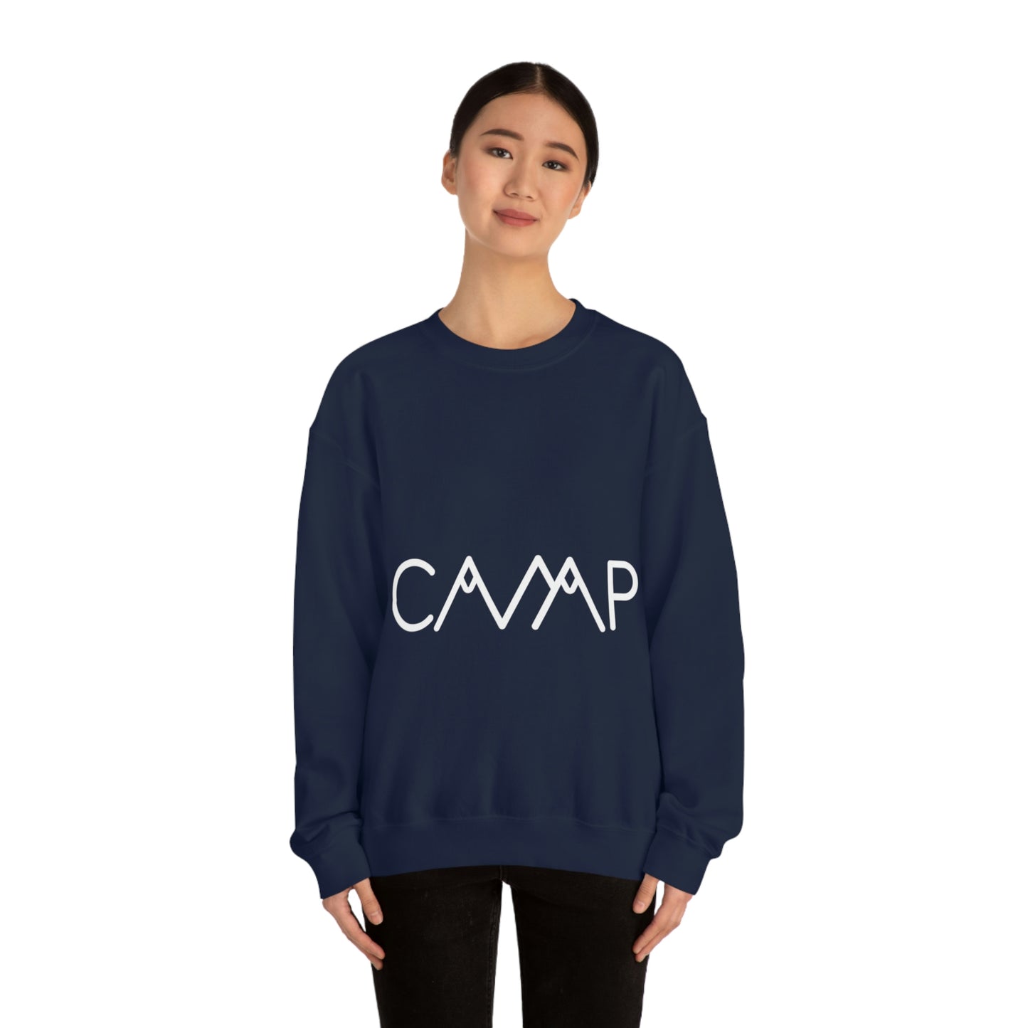 Camping Typography Minimal Art White Text Unisex Heavy Blend™ Crewneck Sweatshirt