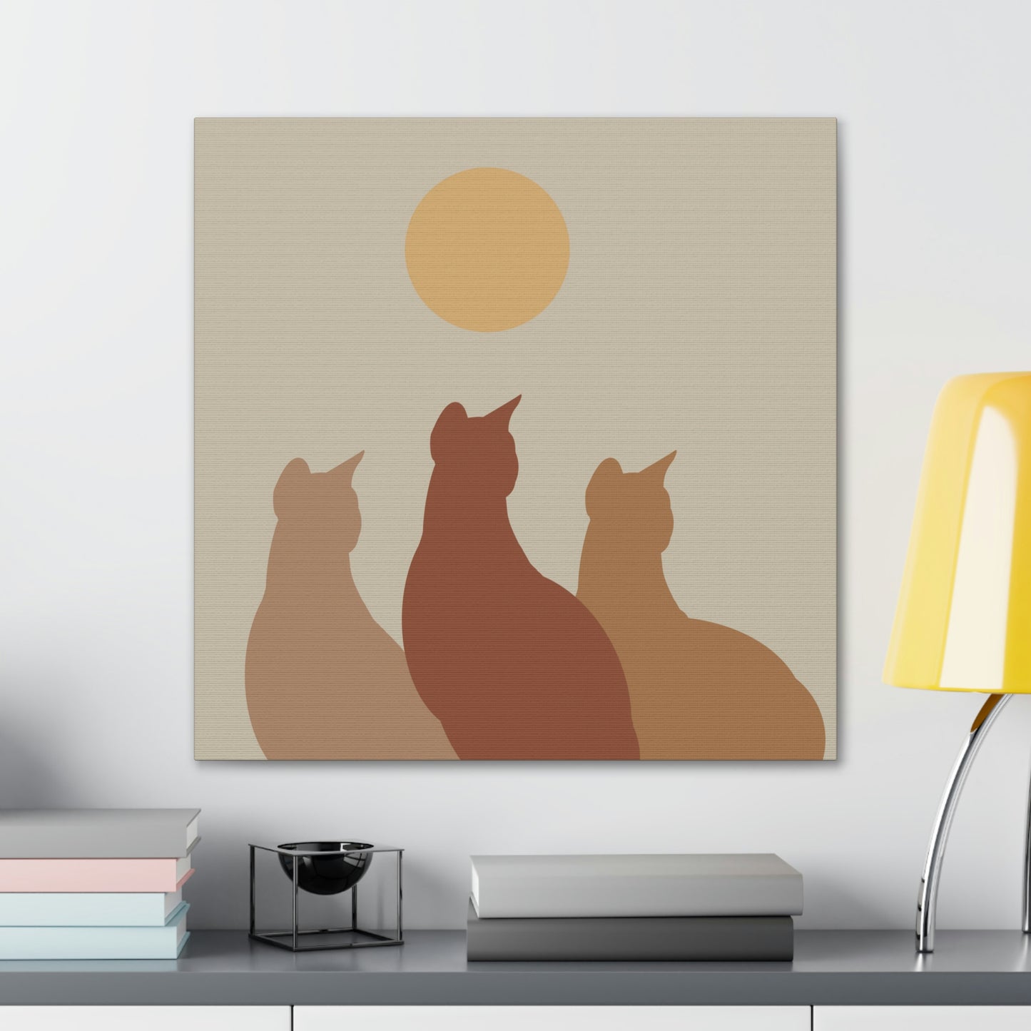 Abstract Boho Cats Relaxed Aesthetic Beige Minimalist Classic Art Canvas Gallery Wraps