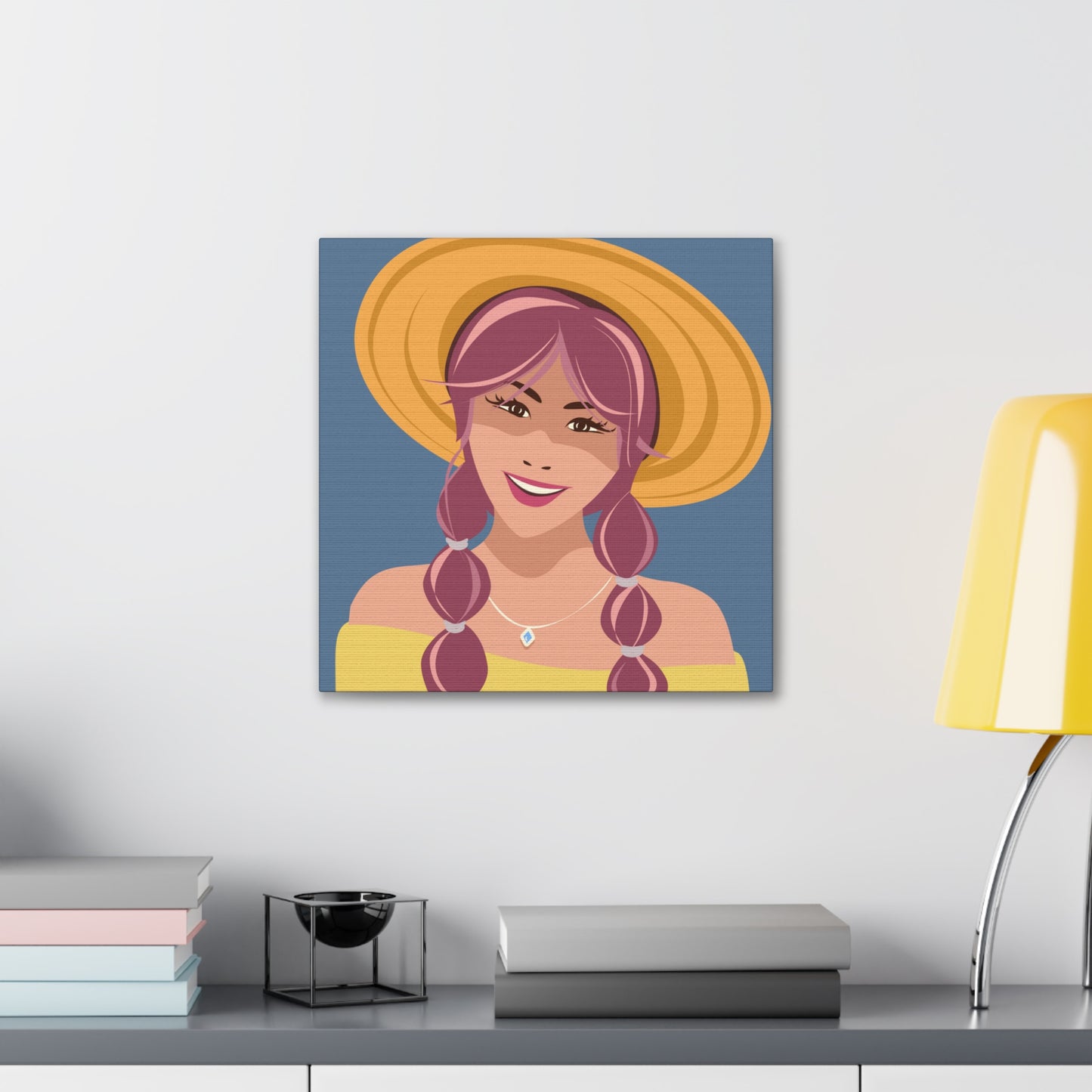 Happy Woman with Rose Hair Aesthetic Art Canvas Gallery Wraps