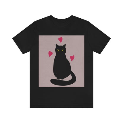 Black Cat with Heart Love Unisex Jersey Short Sleeve T-Shirt