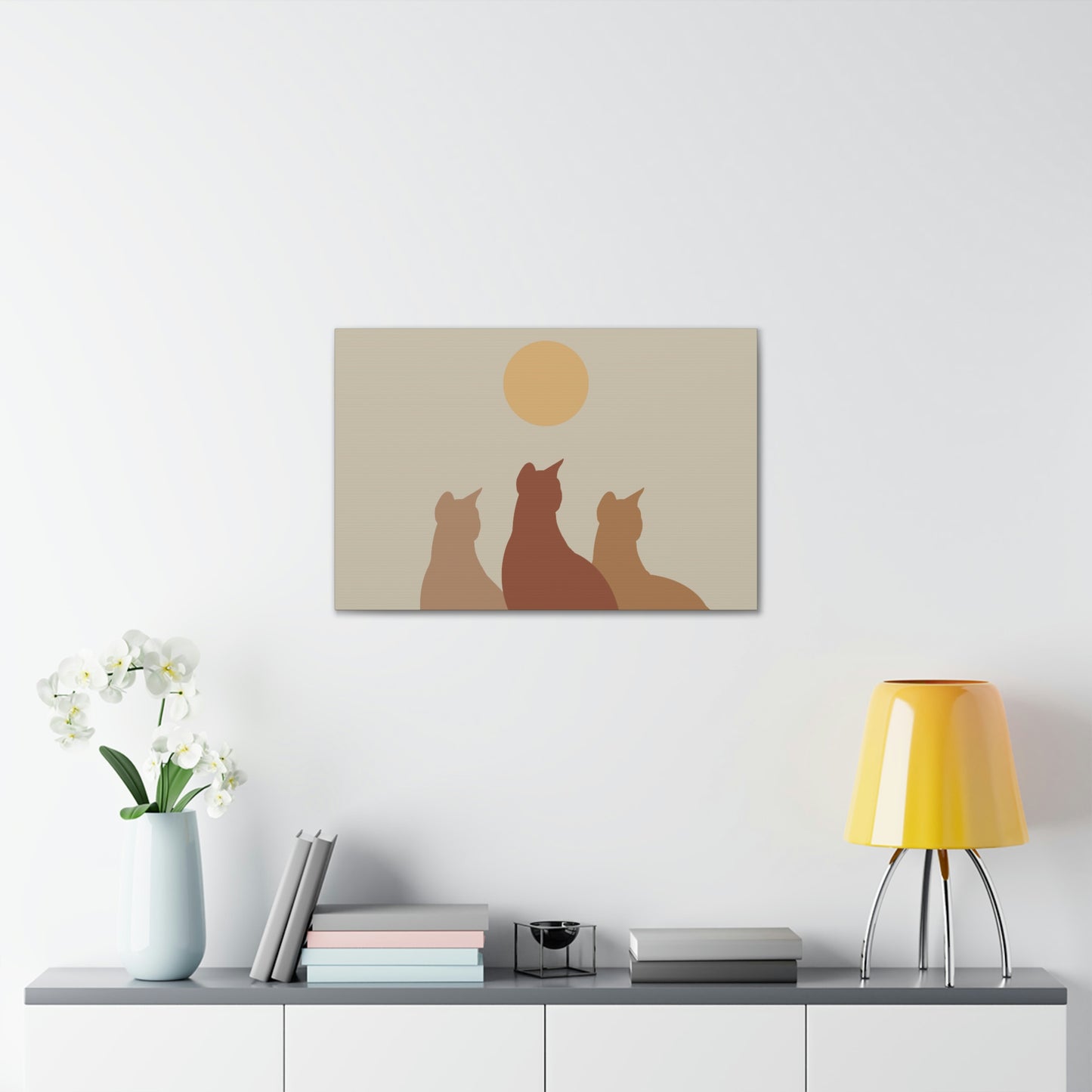 Abstract Boho Cats Relaxed Aesthetic Beige Minimalist Classic Art Canvas Gallery Wraps