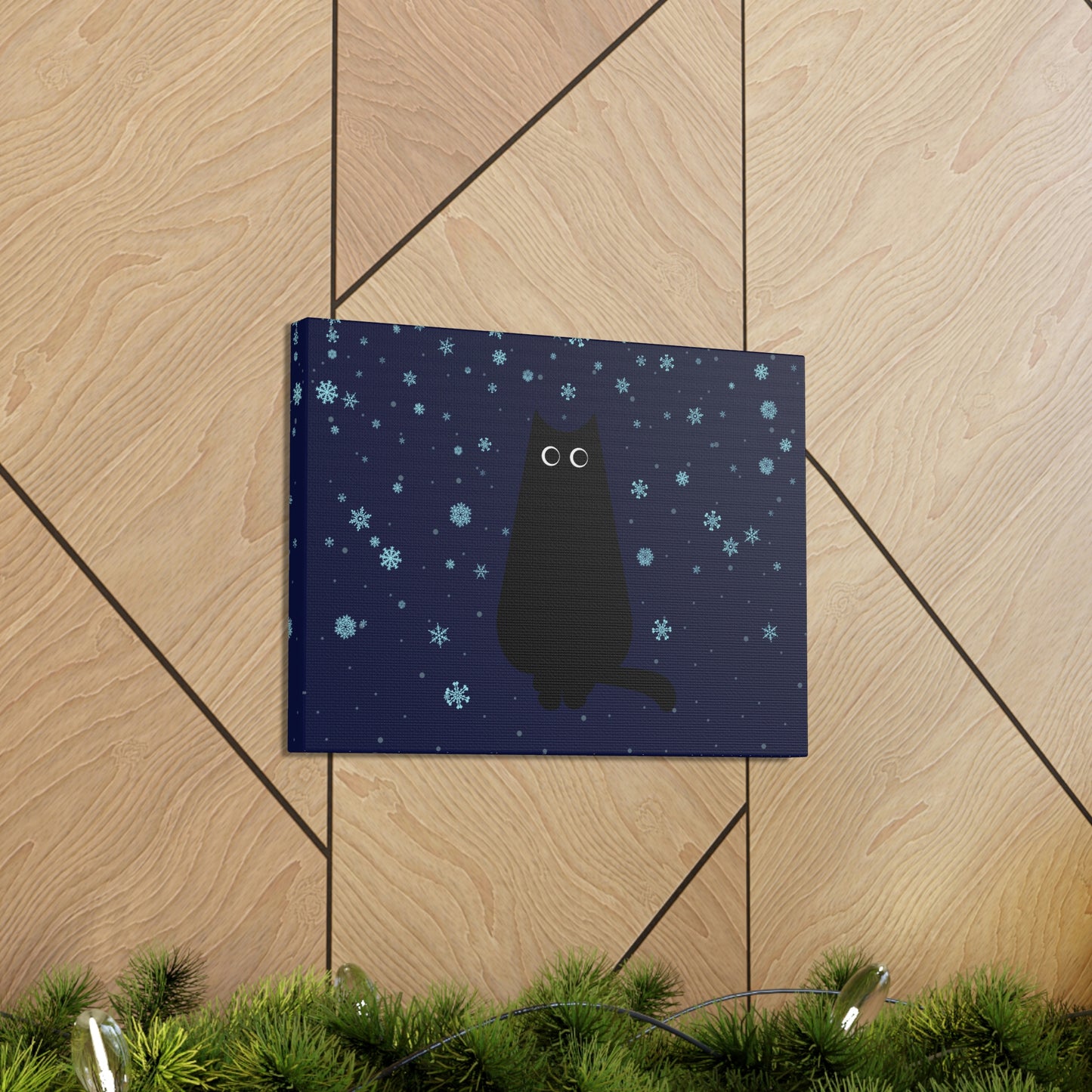 Black Cat Winter Snowflake Anime Art Classic Art Canvas Gallery Wraps