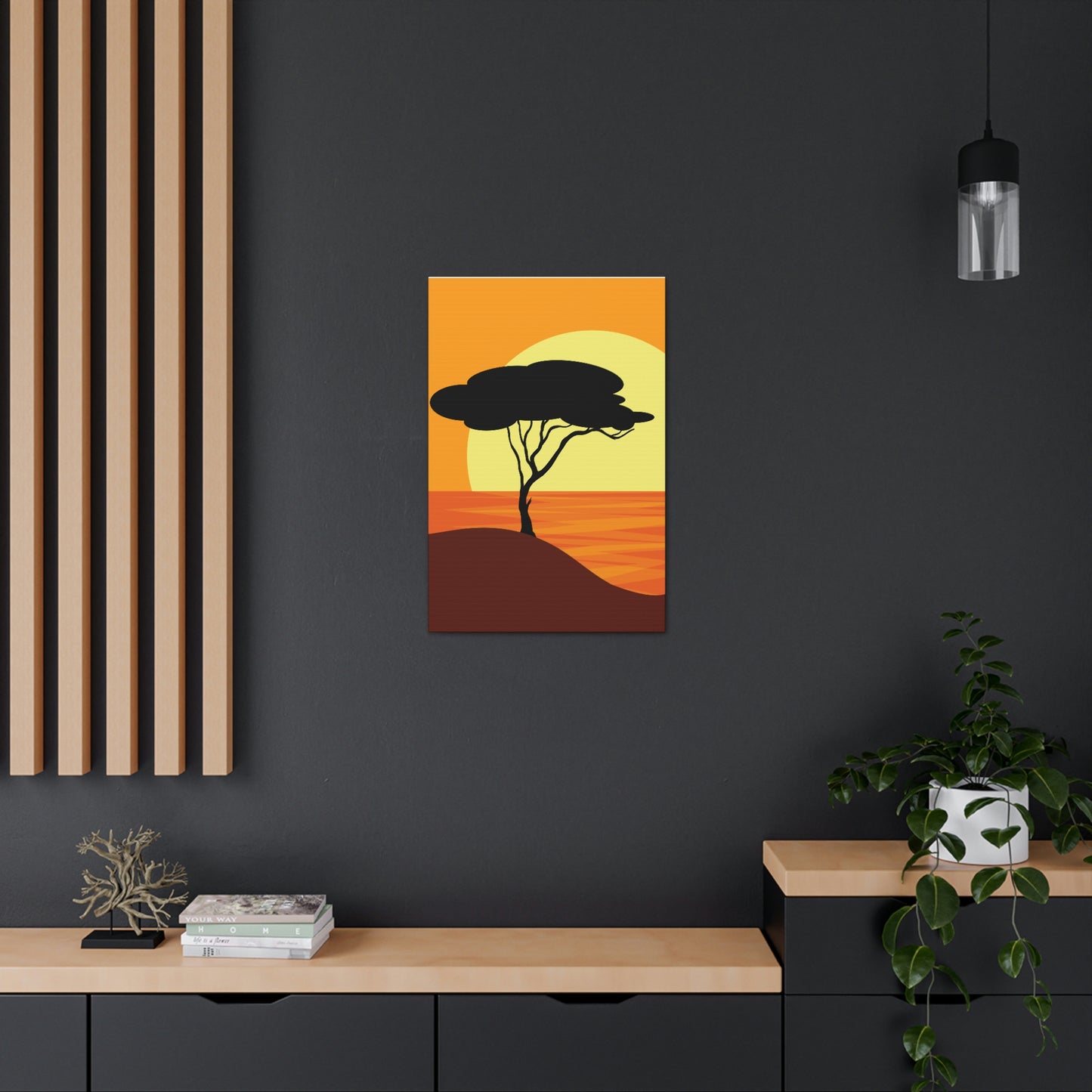 Africa Savanna Sunset Minimal Landscape View Aesthetic Classic Art Canvas Gallery Wraps