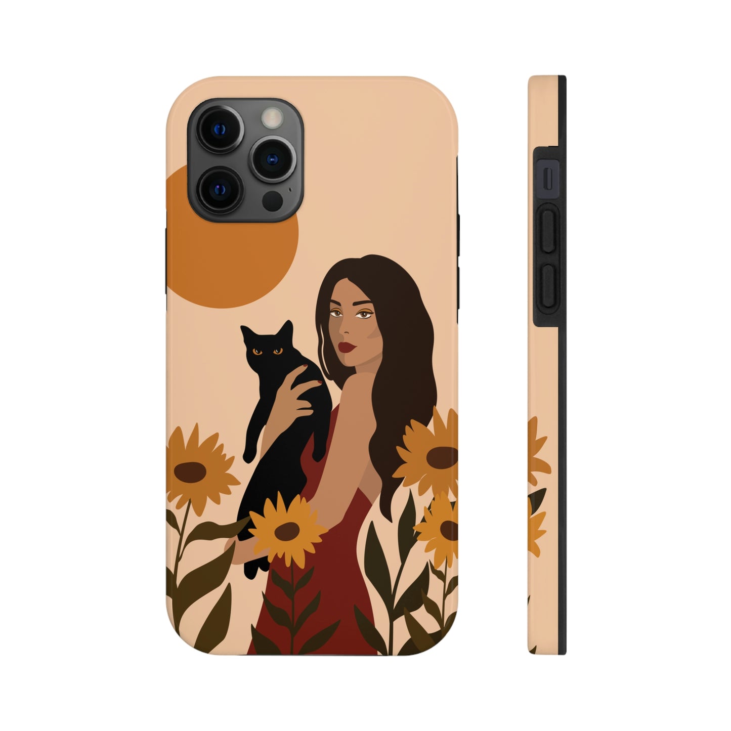 Woman with Black Cat Mininal Sunflowers Aesthetic Art Tough Phone Cases Case-Mate