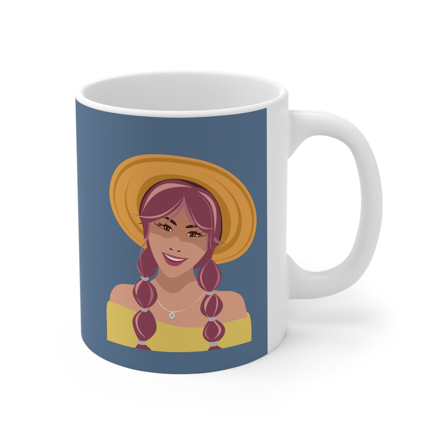 Happy Woman with Rose Hair Aesthetic Art Ceramic Mug 11oz