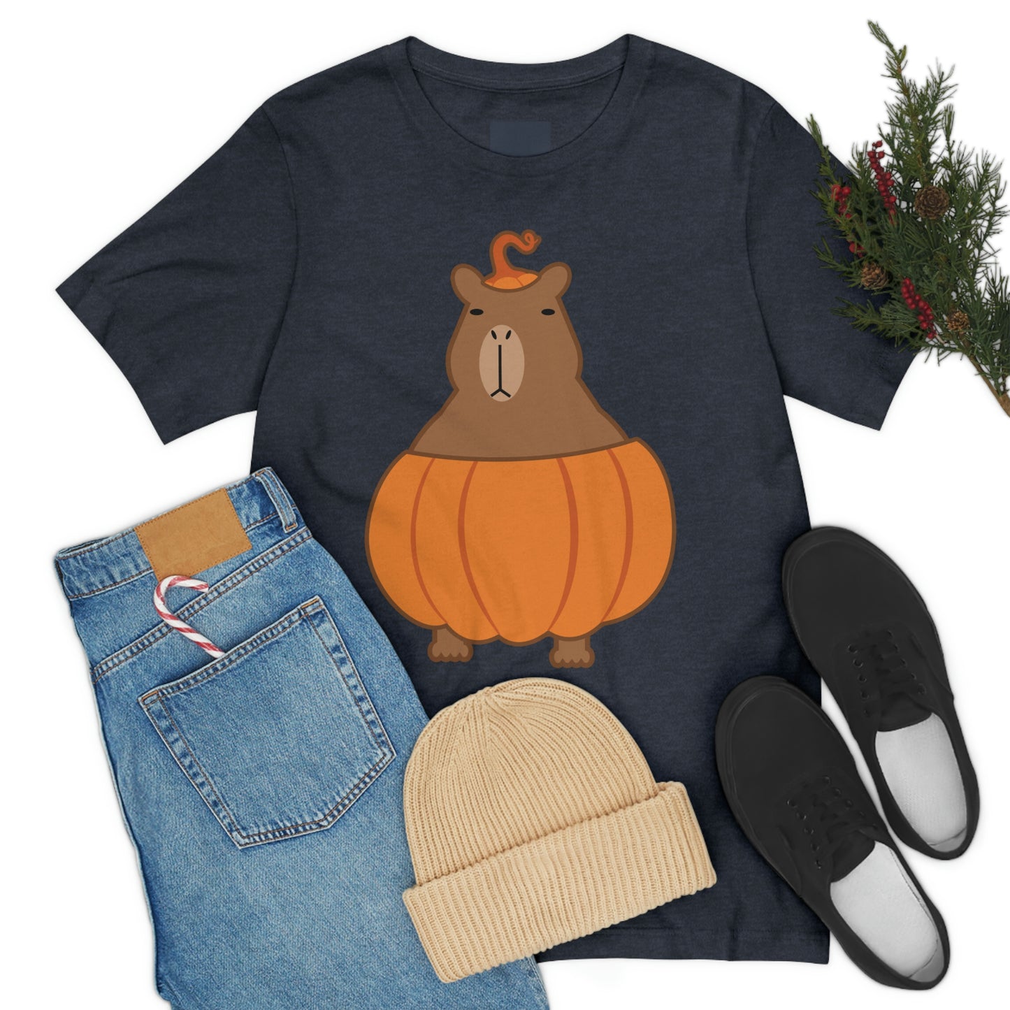 Halloween Capybara Cute October Pumpkin Art Unisex Jersey Short Sleeve T-Shirt