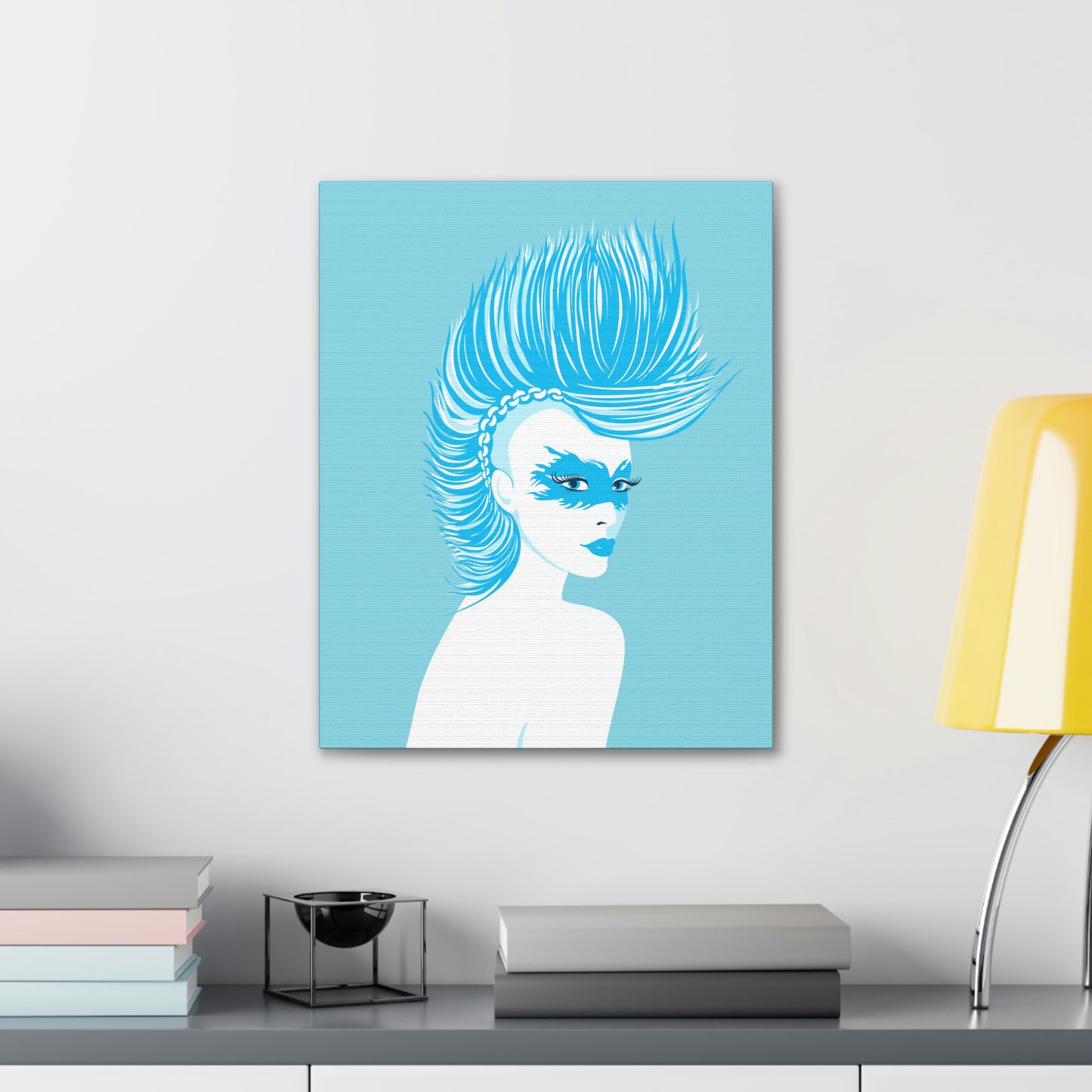 Blue Punk Woman Art Unique Edgy Graphic Aesthetic Classic Art Canvas Gallery Wraps