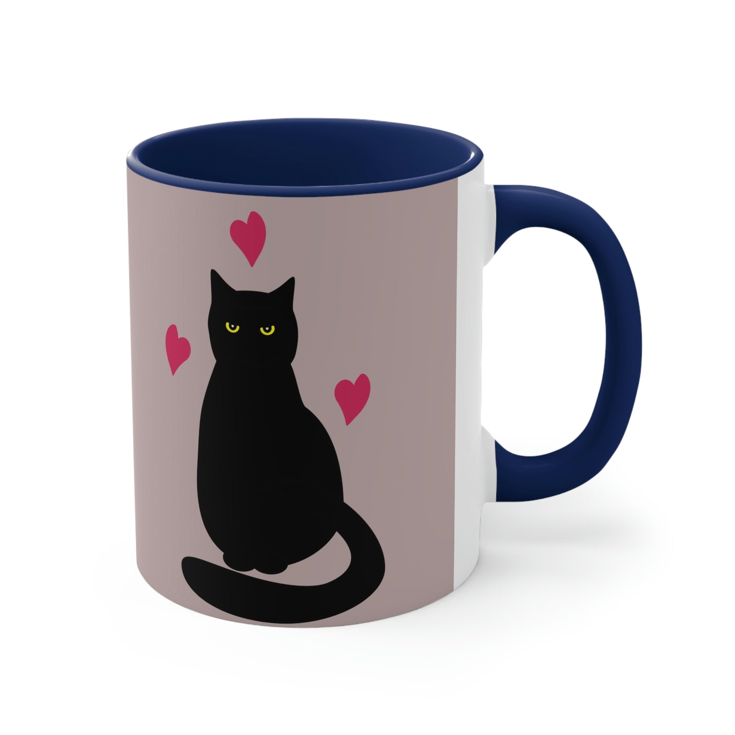 Black Cat with Heart Love Classic Accent Coffee Mug 11oz