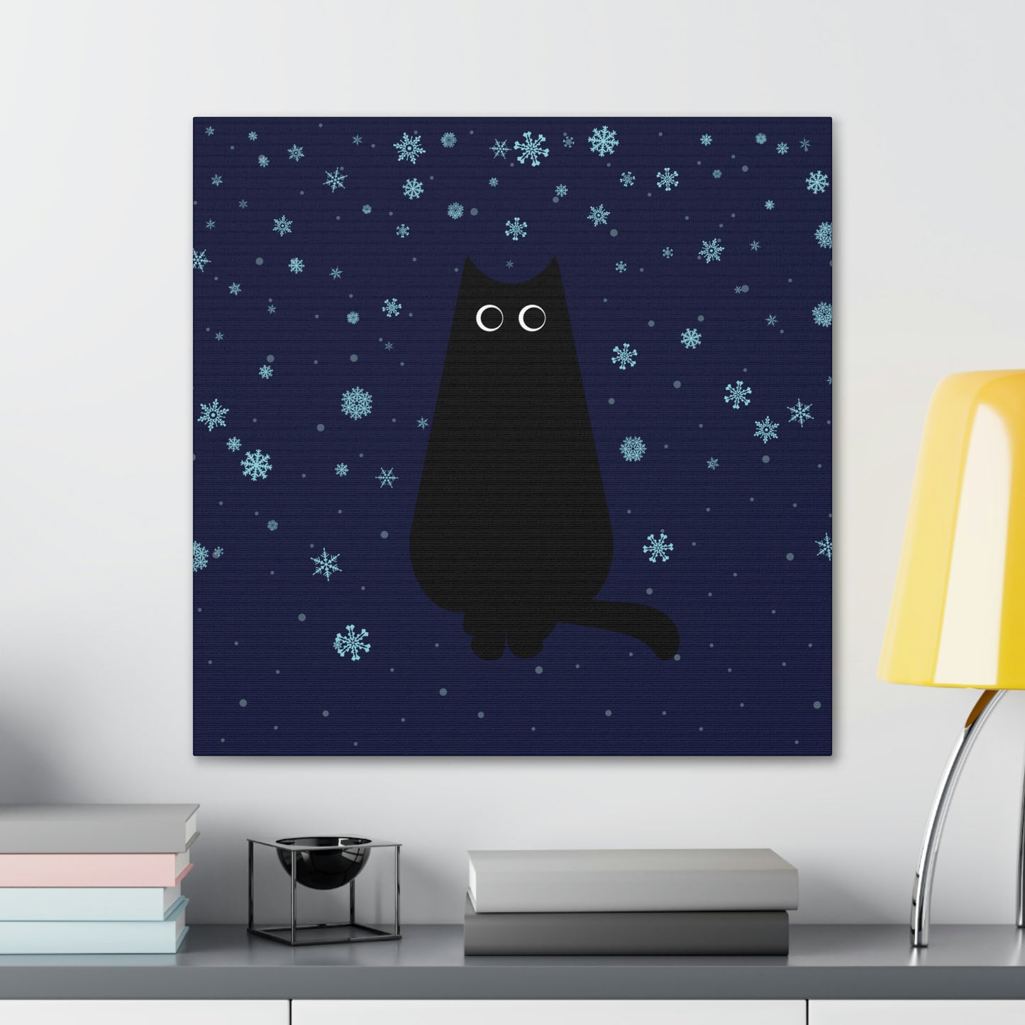 Black Cat Winter Snowflake Anime Art Classic Art Canvas Gallery Wraps