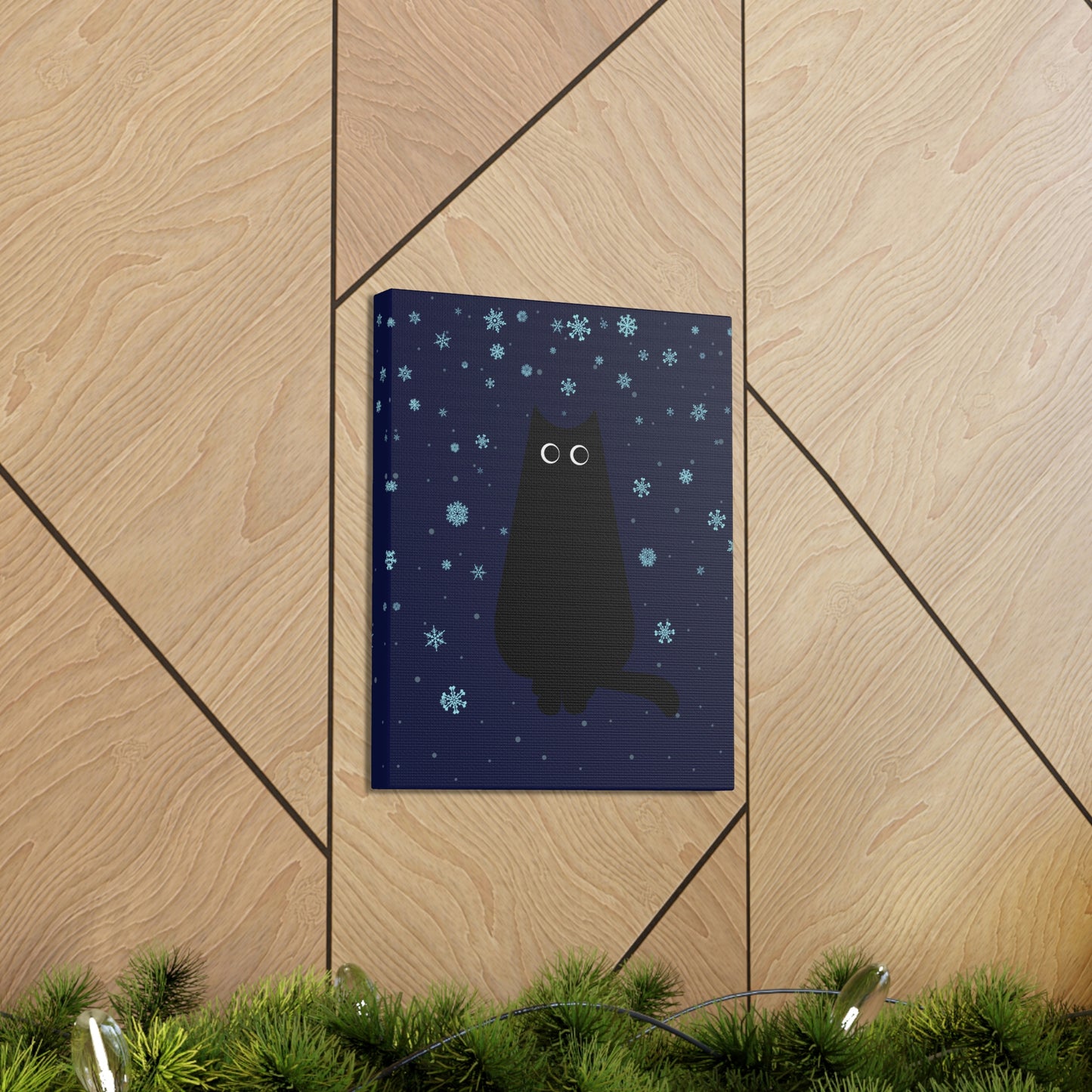 Black Cat Winter Snowflake Anime Art Classic Art Canvas Gallery Wraps