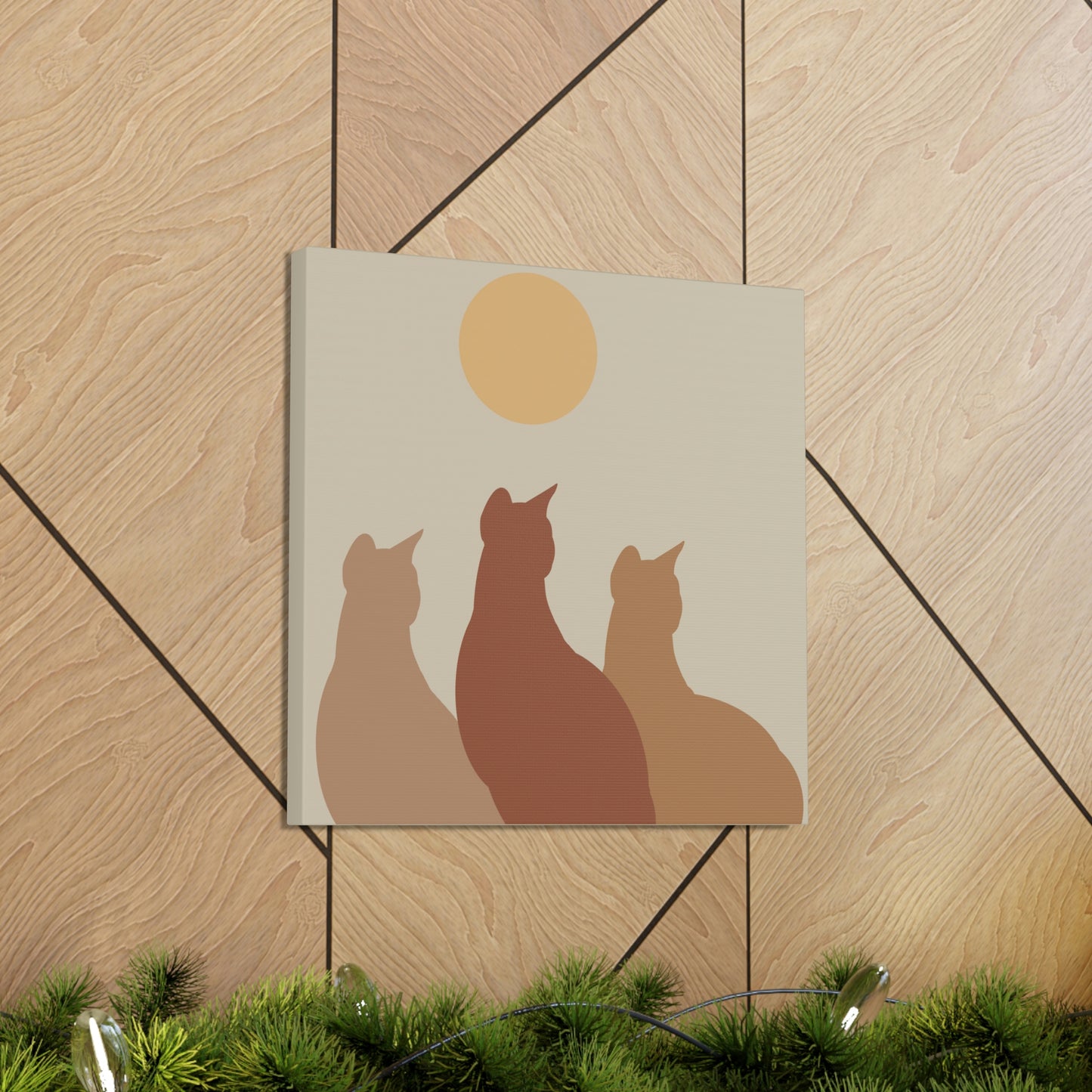 Abstract Boho Cats Relaxed Aesthetic Beige Minimalist Classic Art Canvas Gallery Wraps