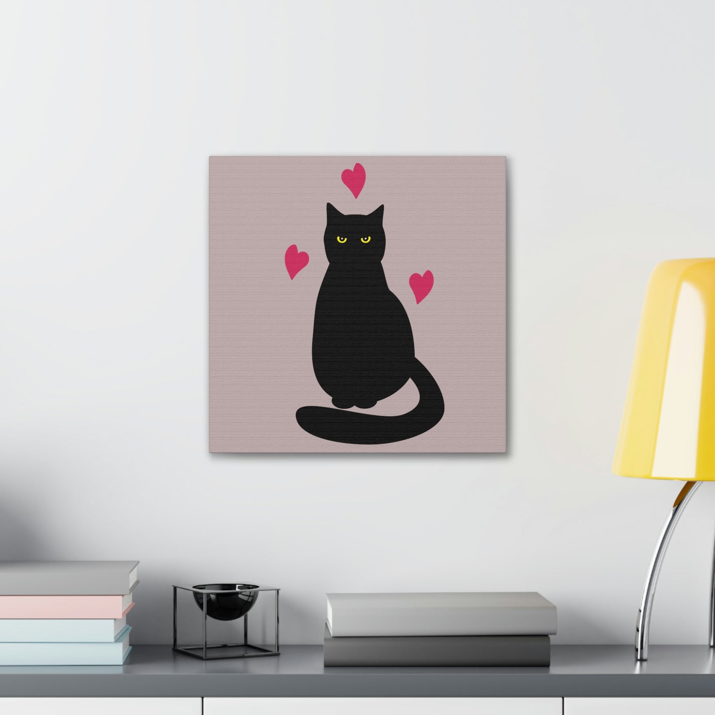 Black Cat with Heart Love Aesthetic Classic Art Canvas Gallery Wraps