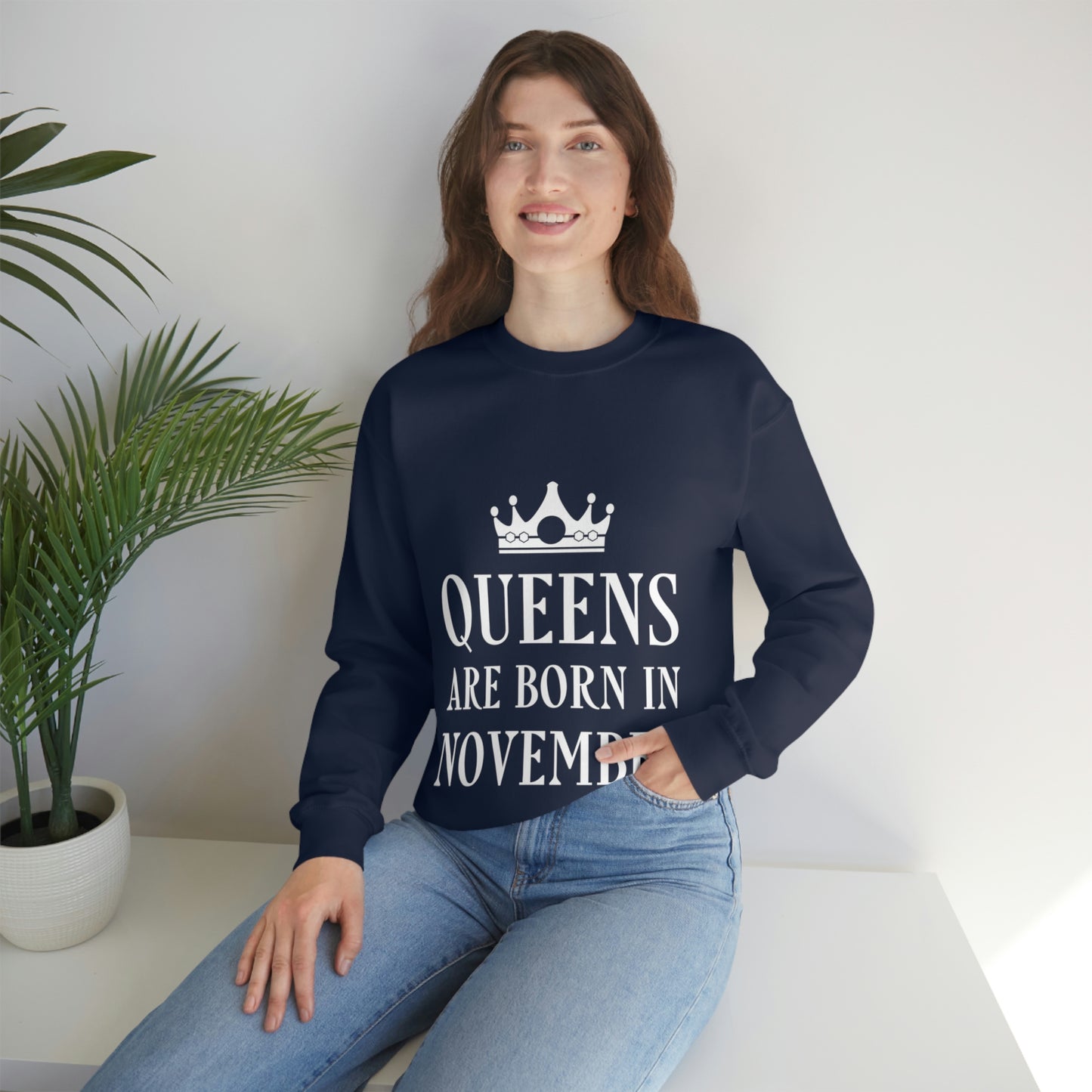 Queens Are Born in November Happy Birthday Unisex Heavy Blend™ Crewneck Sweatshirt