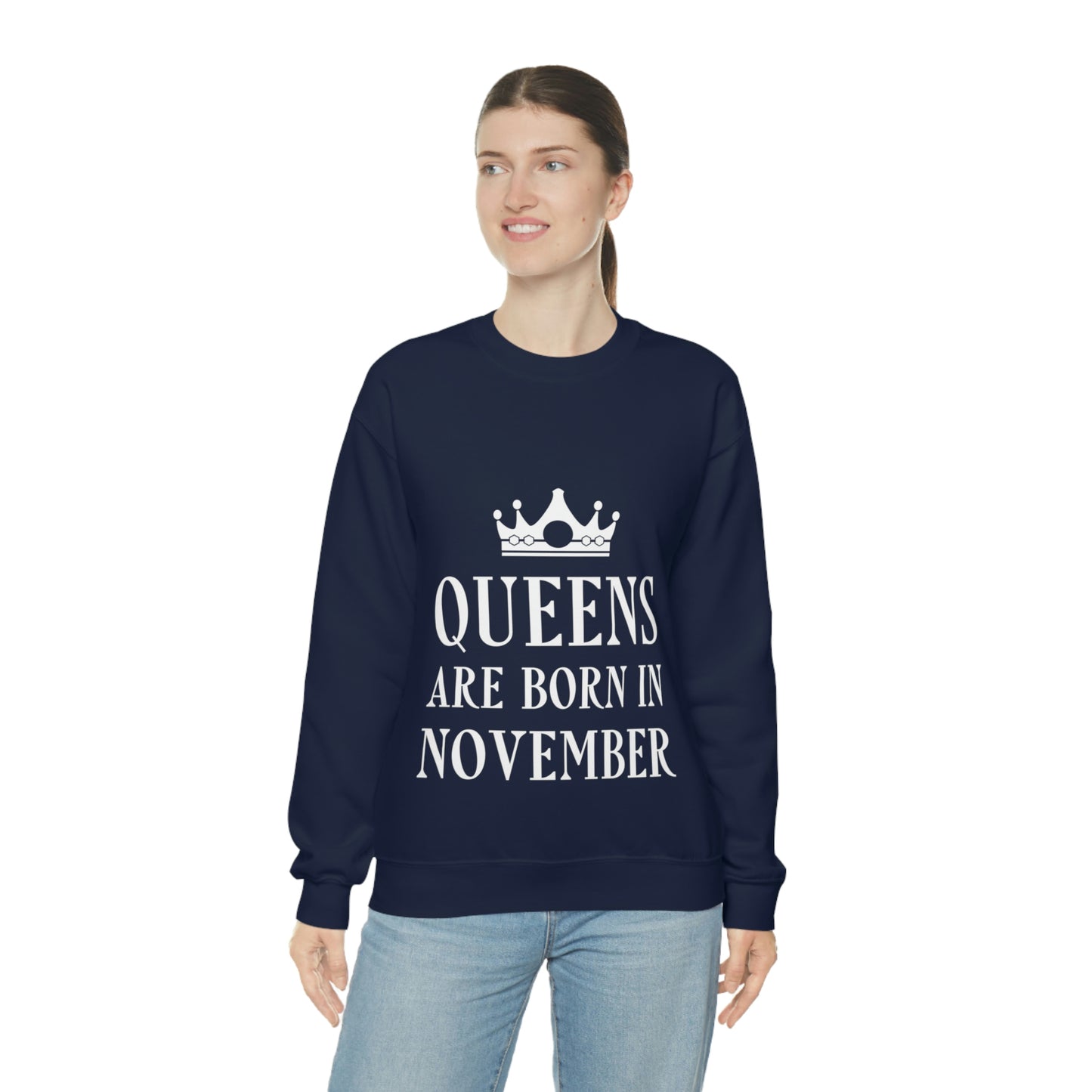 Queens Are Born in November Happy Birthday Unisex Heavy Blend™ Crewneck Sweatshirt