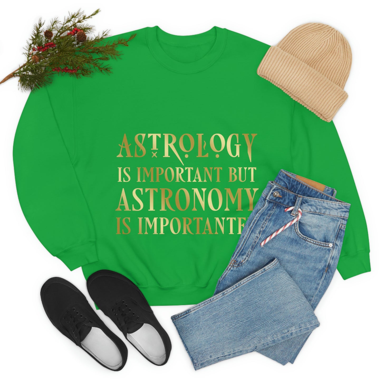 Astrology Is Important But Astronomy Is Importanter Funny Quotes Gold Unisex Heavy Blend™ Crewneck Sweatshirt