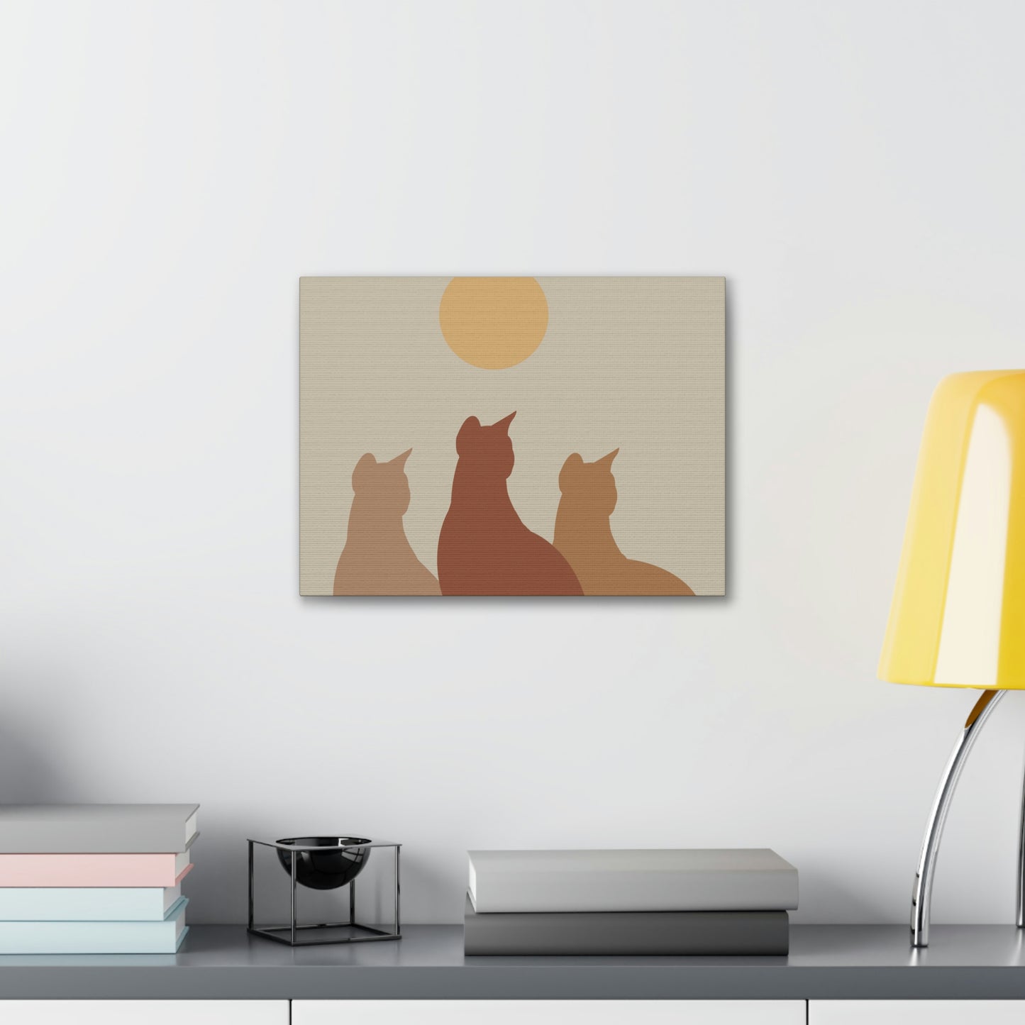 Abstract Boho Cats Relaxed Aesthetic Beige Minimalist Classic Art Canvas Gallery Wraps