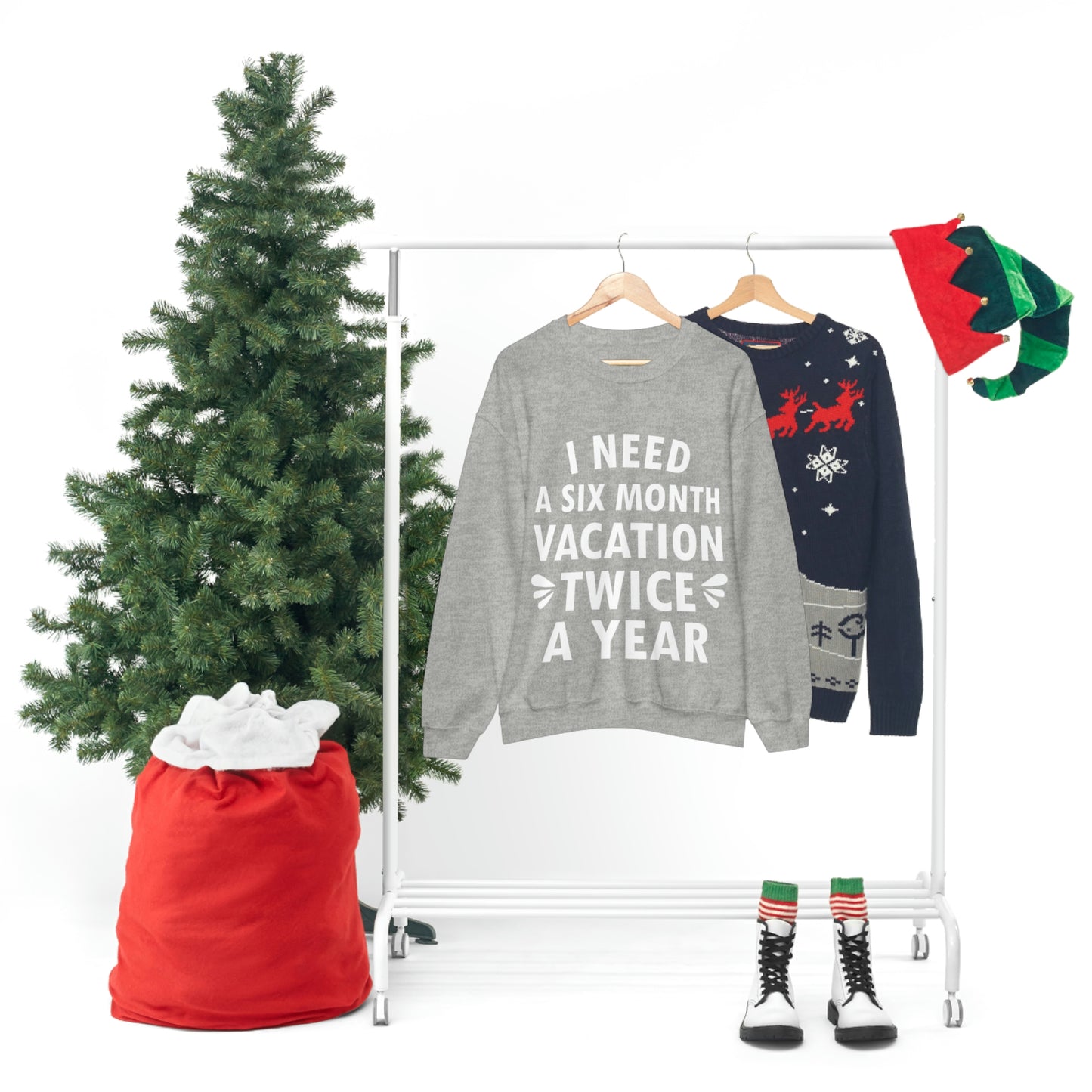 I Need Six Month Vacation White Text Unisex Heavy Blend™ Crewneck Sweatshirt