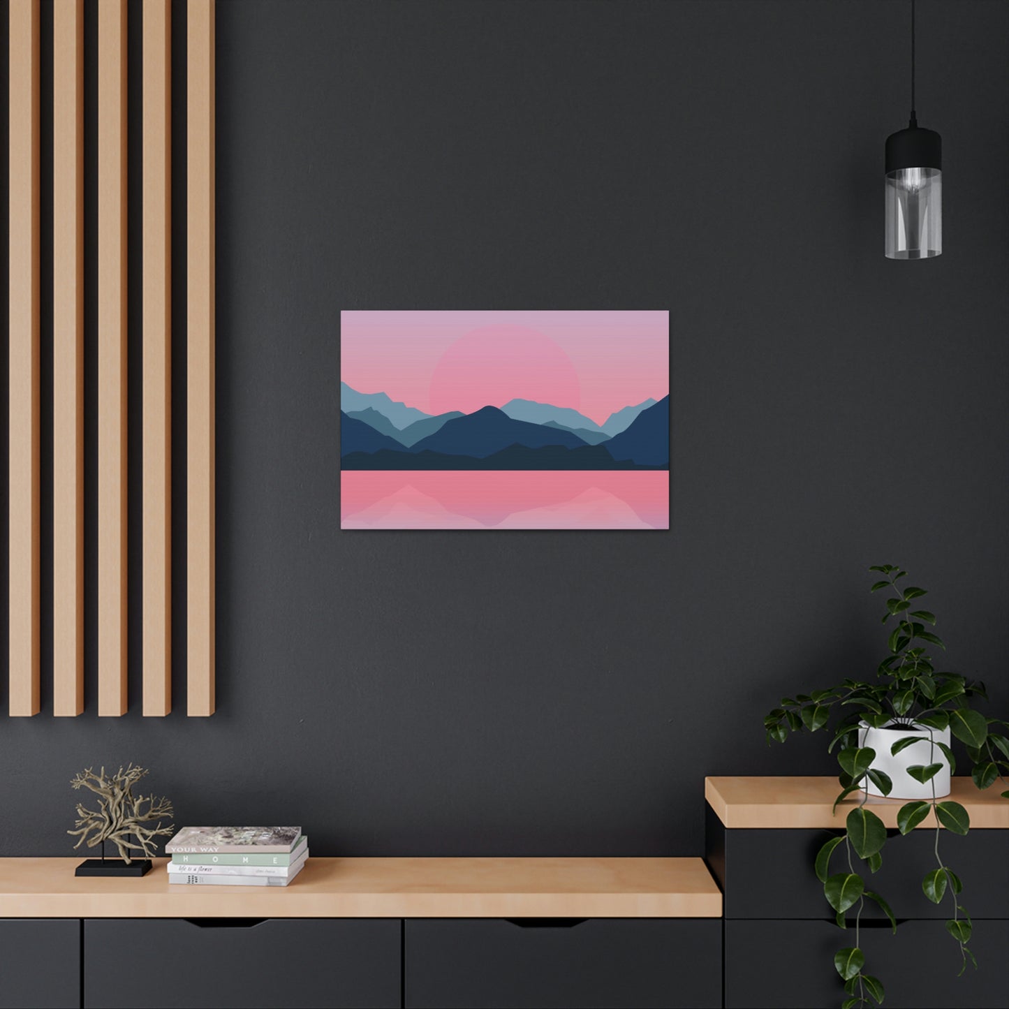 Landscape Mountains Nature Watercolor Sunset Water Classic Art Canvas Gallery Wraps