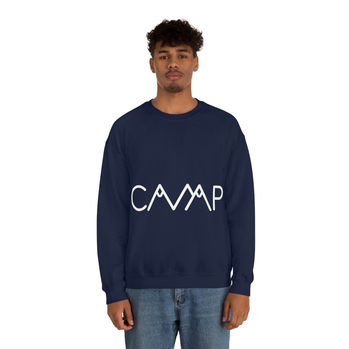 Camping Typography Minimal Art White Text Unisex Heavy Blend™ Crewneck Sweatshirt