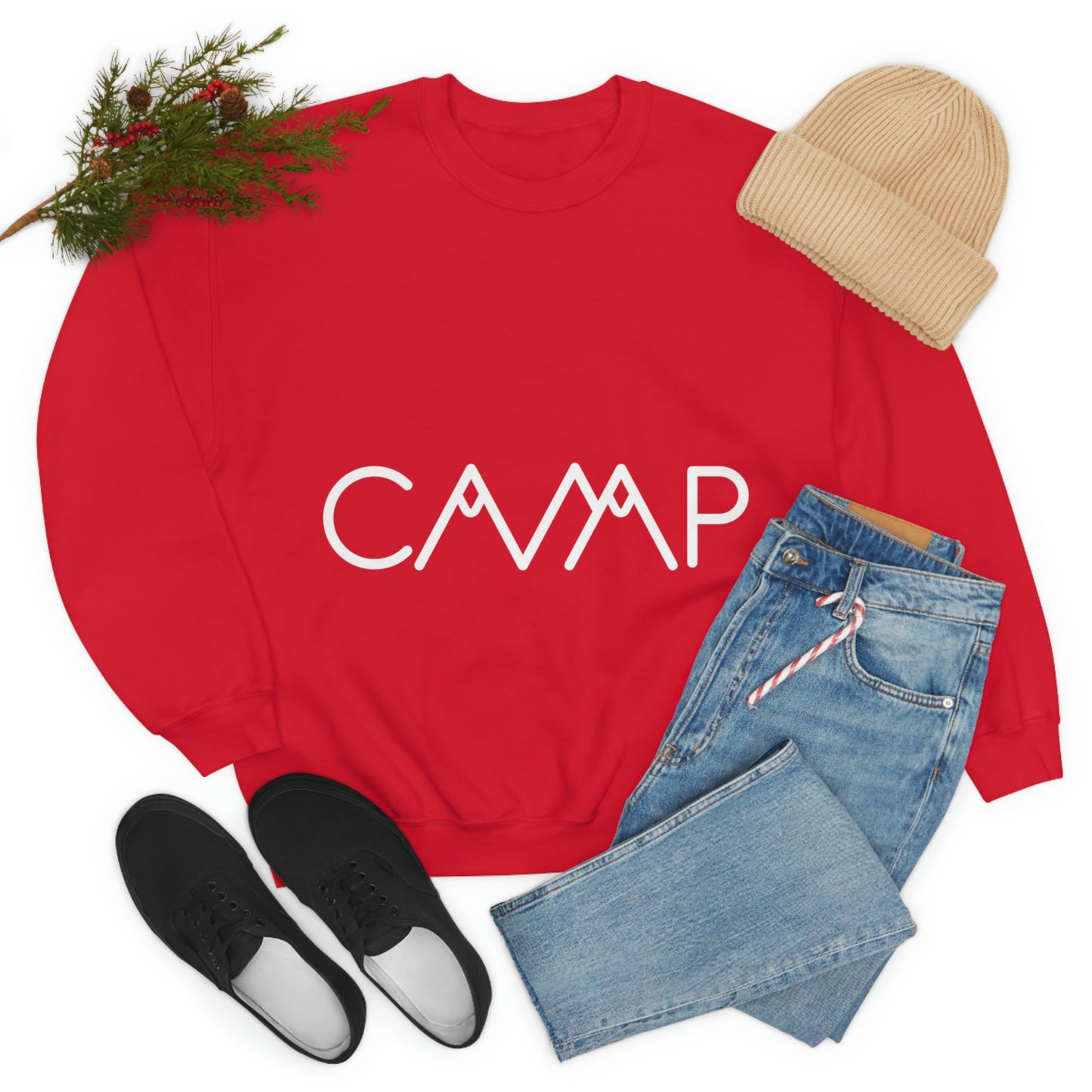 Camping Typography Minimal Art White Text Unisex Heavy Blend™ Crewneck Sweatshirt