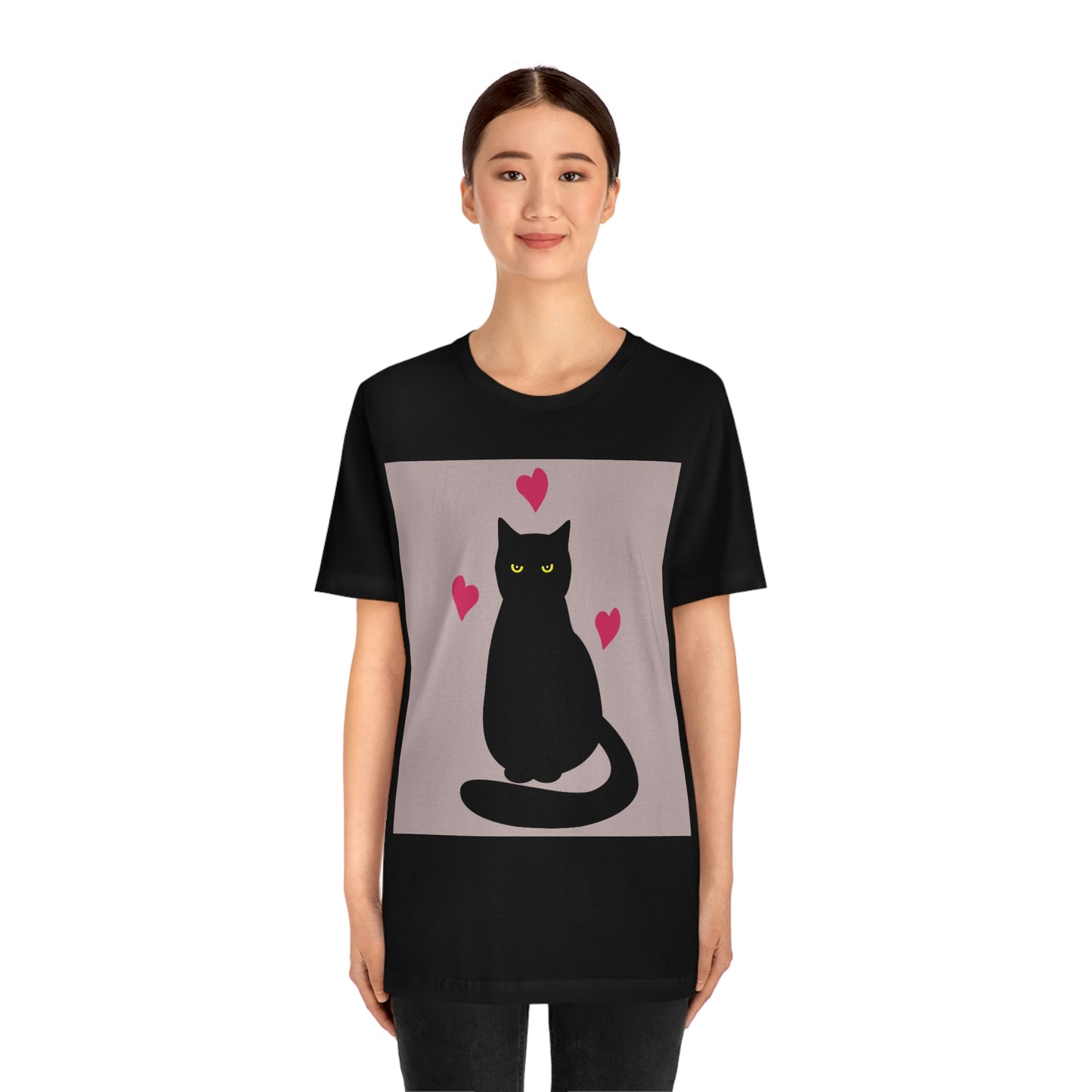 Black Cat with Heart Love Unisex Jersey Short Sleeve T-Shirt