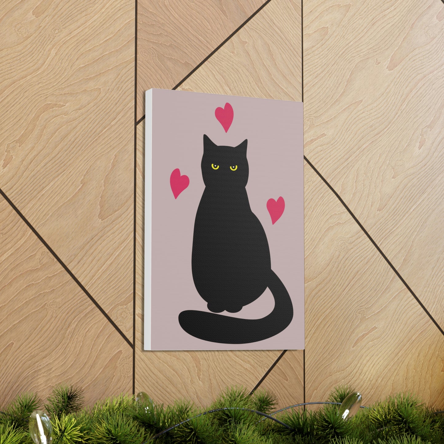 Black Cat with Heart Love Aesthetic Classic Art Canvas Gallery Wraps