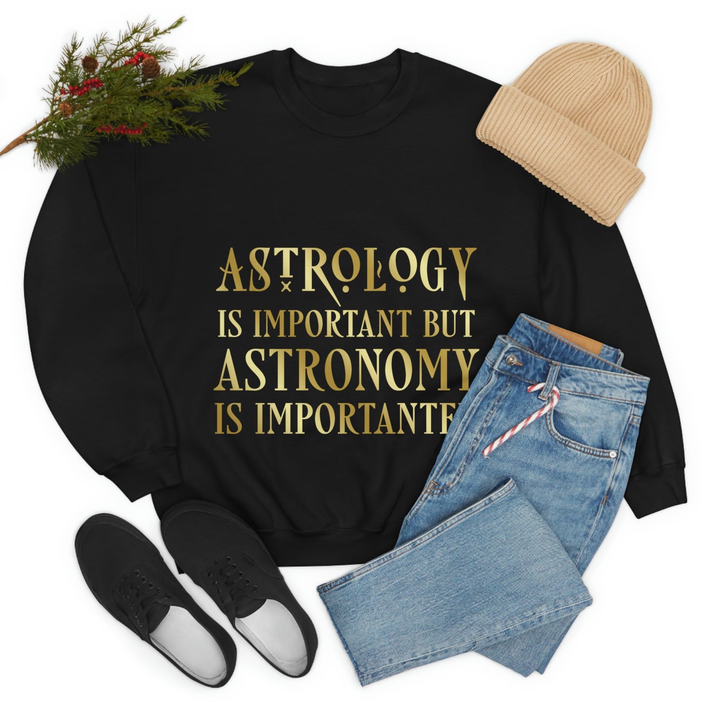 Astrology Is Important But Astronomy Is Importanter Funny Quotes Gold Unisex Heavy Blend™ Crewneck Sweatshirt