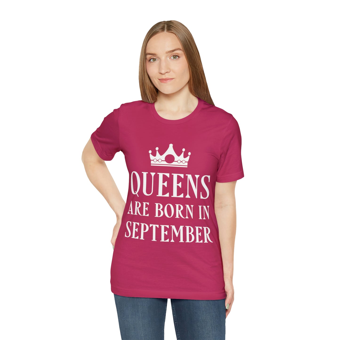 Queens Are Born in September Happy Birthday Unisex Jersey Short Sleeve T-Shirt