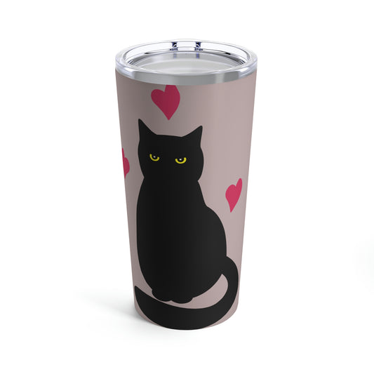 Black Cat with Heart Love Stainless Steel Hot or Cold Vacuum Tumbler 20oz