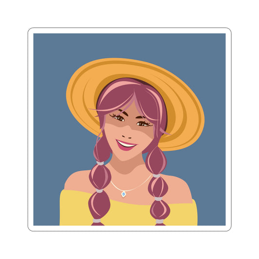 Happy Woman with Rose Hair Aesthetic Art Die-Cut Sticker
