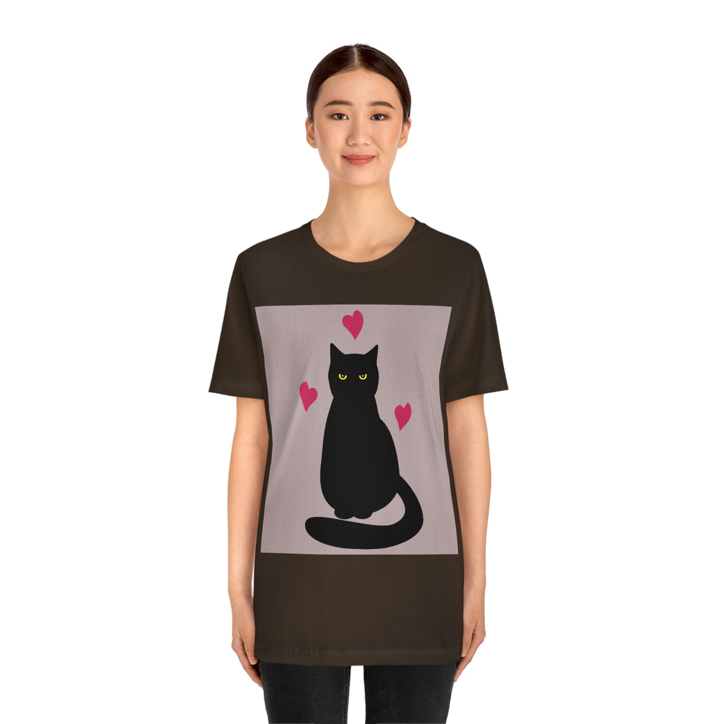 Black Cat with Heart Love Unisex Jersey Short Sleeve T-Shirt