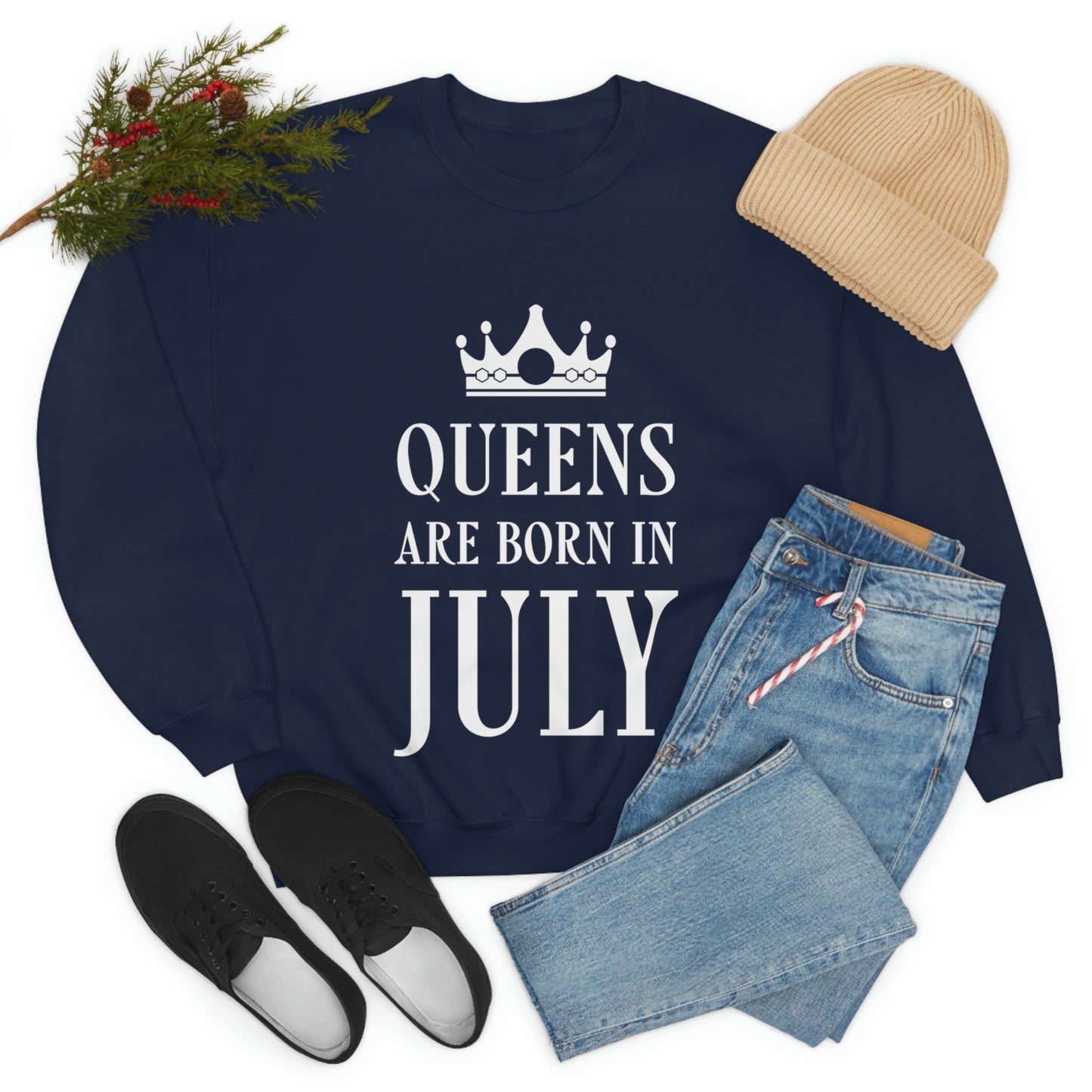 Queens Are Born in July Happy Birthday Unisex Heavy Blend™ Crewneck Sweatshirt