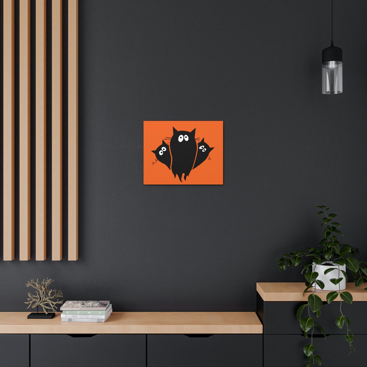 Funny Black Cats Lovers Watching Eyes Cartoon Halloween Meme Aesthetic Classic Art Canvas Gallery Wraps