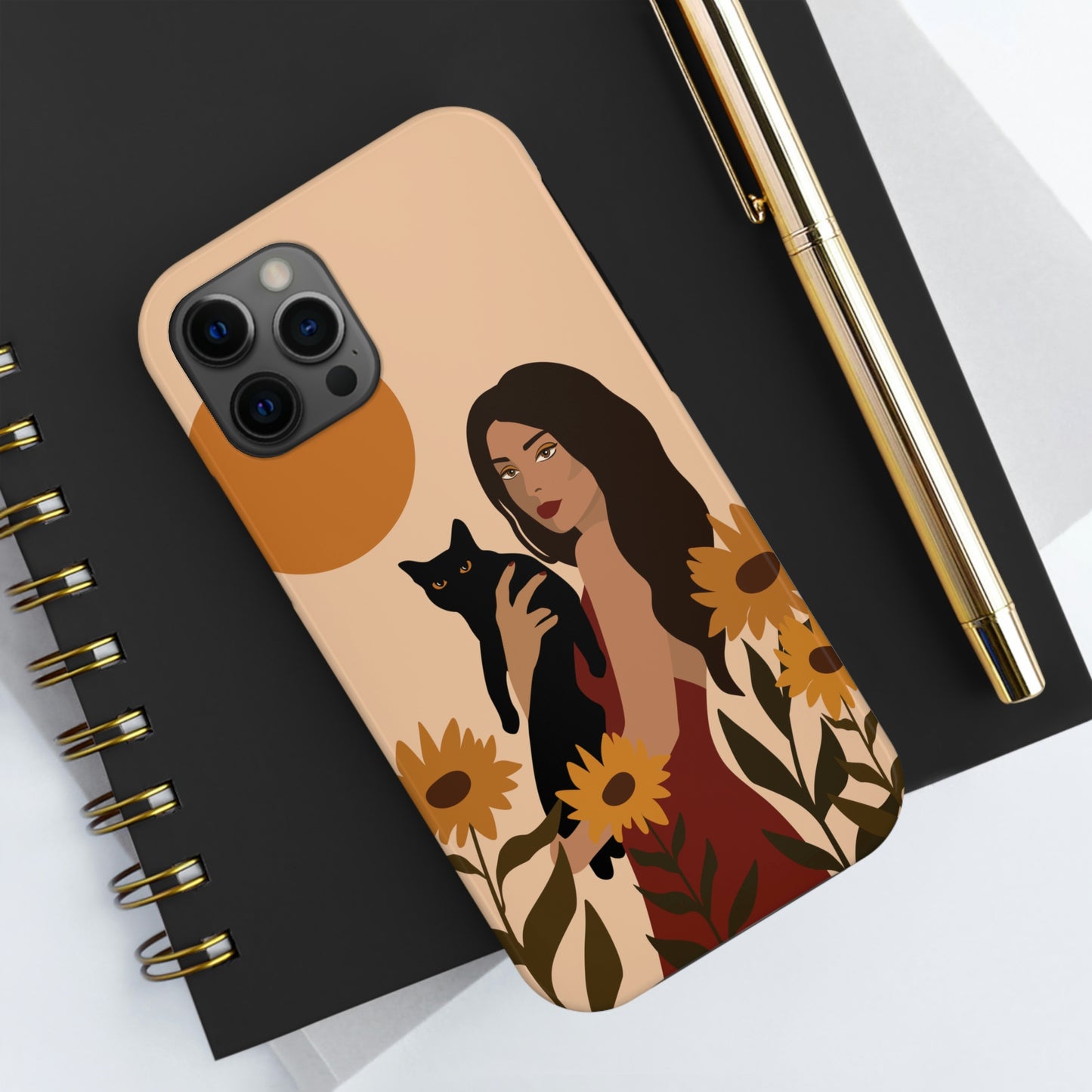 Woman with Black Cat Mininal Sunflowers Aesthetic Art Tough Phone Cases Case-Mate