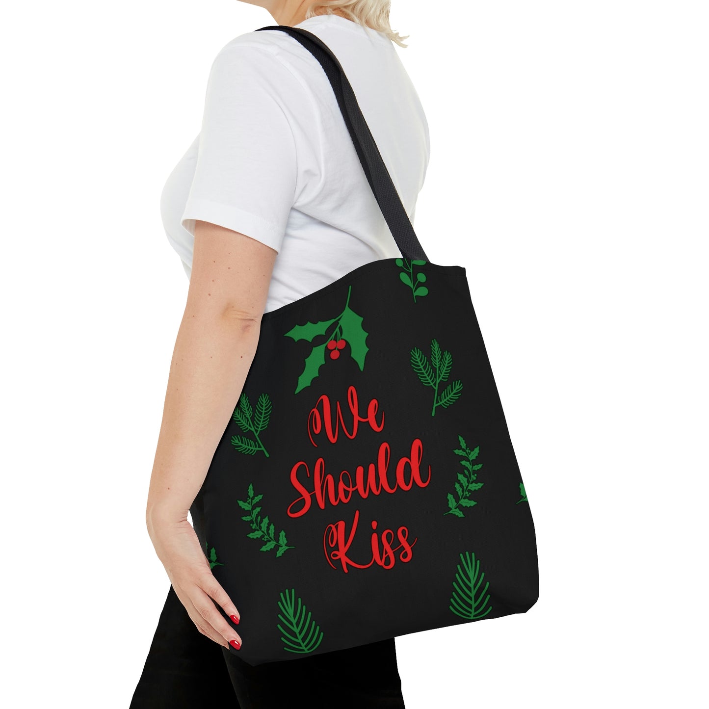 We Should Kiss Leaves Quotes AOP Tote Bag