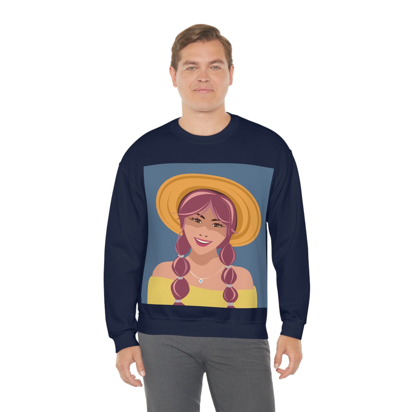 Happy Woman with Rose Hair Aesthetic Art Unisex Heavy Blend™ Crewneck Sweatshirt