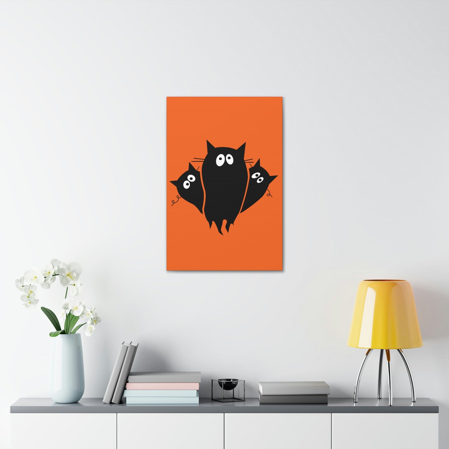 Funny Black Cats Lovers Watching Eyes Cartoon Halloween Meme Aesthetic Classic Art Canvas Gallery Wraps