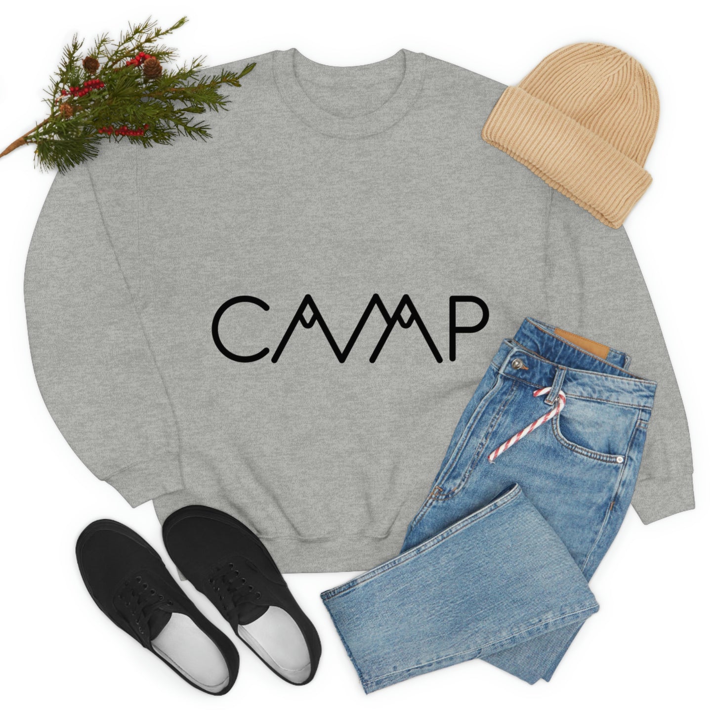 Camping Typography Minimal Art Unisex Heavy Blend™ Crewneck Sweatshirt