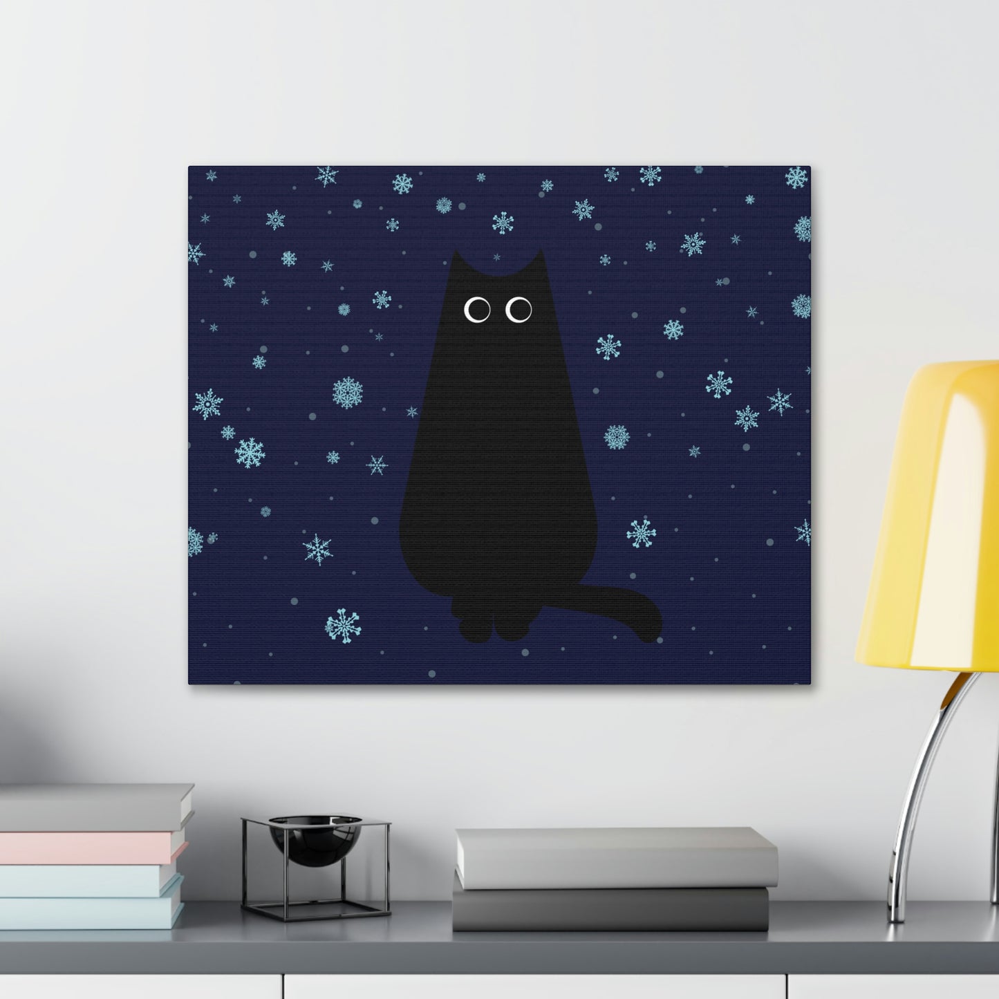 Black Cat Winter Snowflake Anime Art Classic Art Canvas Gallery Wraps