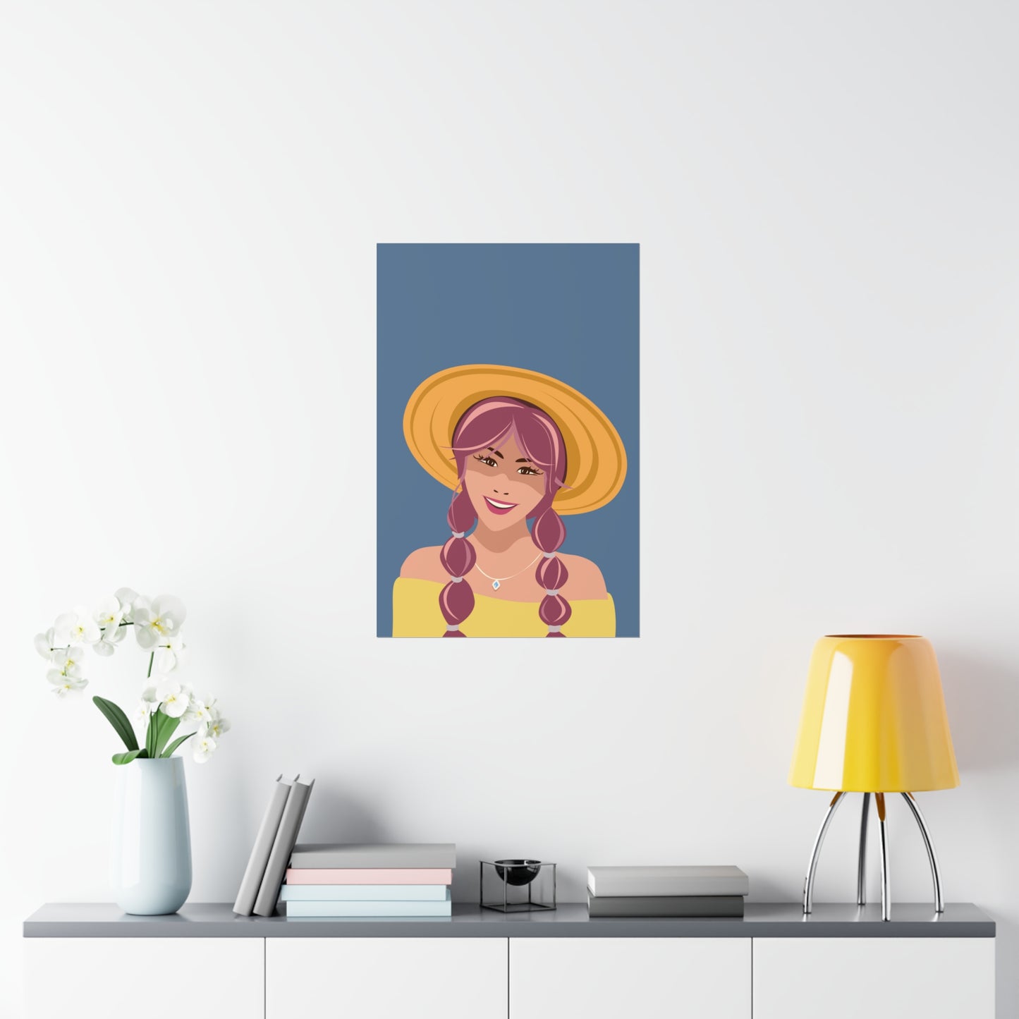 Happy Woman with Rose Hair Aesthetic Art Classic Premium Matte Vertical Posters