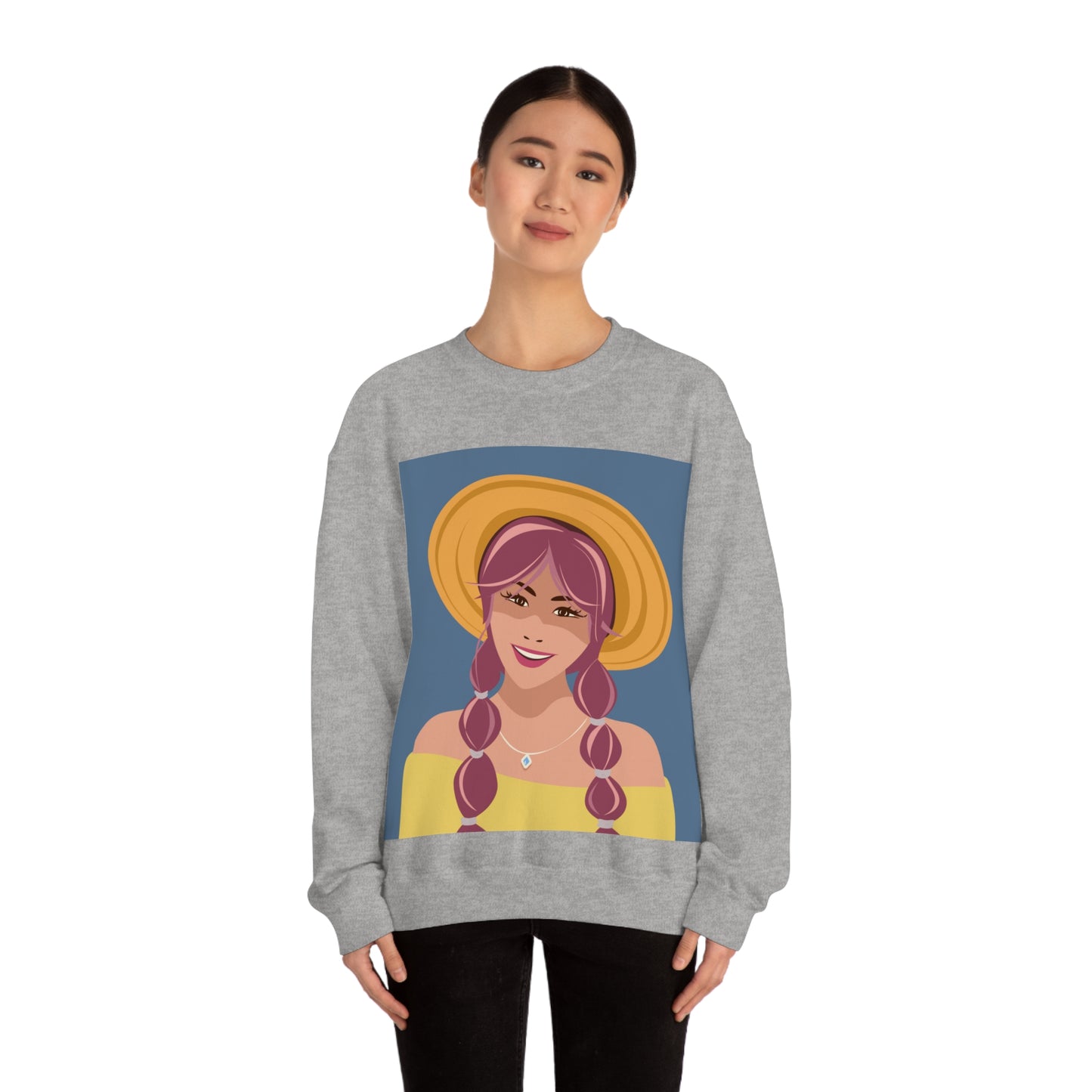 Happy Woman with Rose Hair Aesthetic Art Unisex Heavy Blend™ Crewneck Sweatshirt