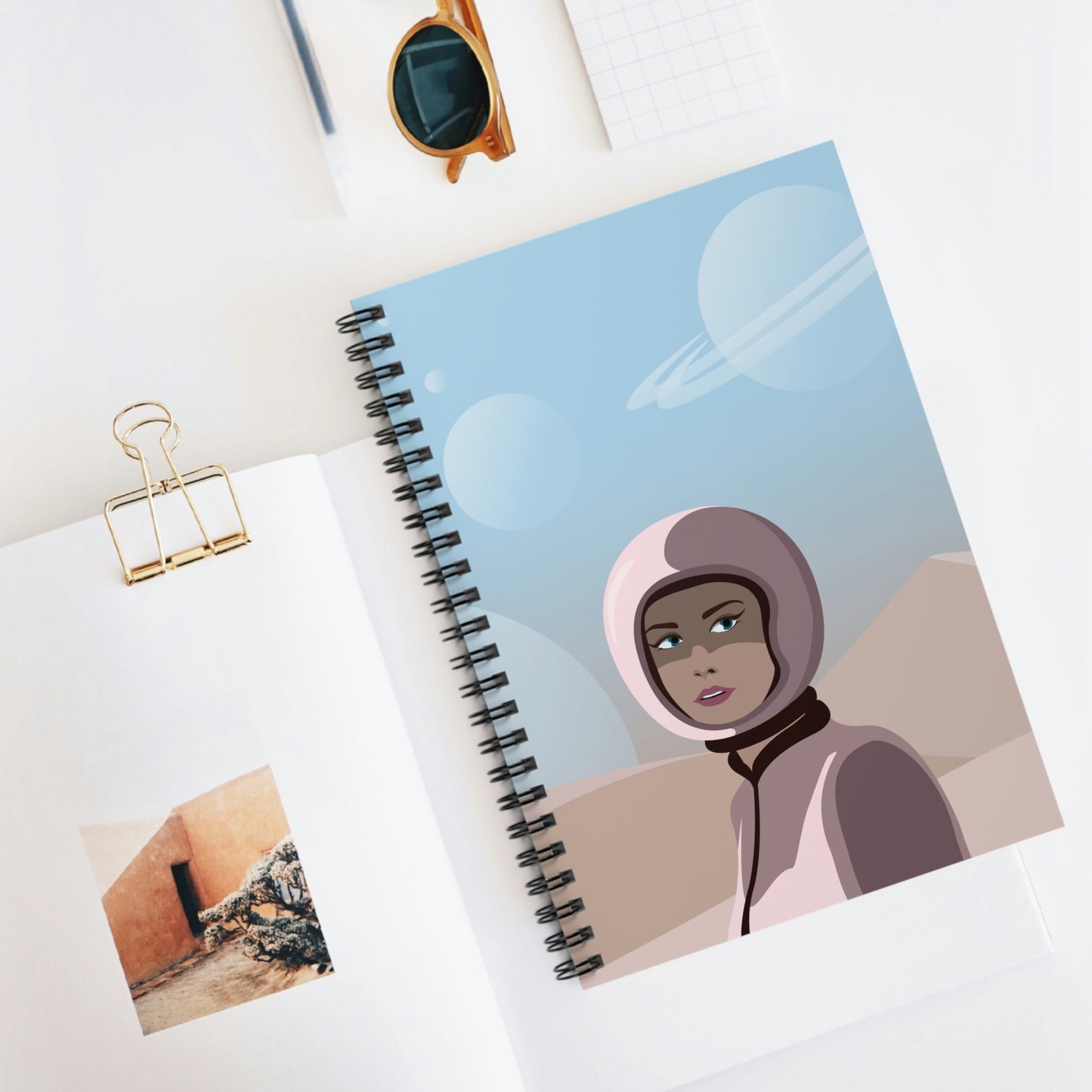 Astronaut Woman Aliens Minimal Art Aesthetic Spiral Notebook Ruled Line