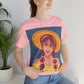 Happy Woman with Rose Hair Aesthetic Art Unisex Jersey Short Sleeve T-Shirt