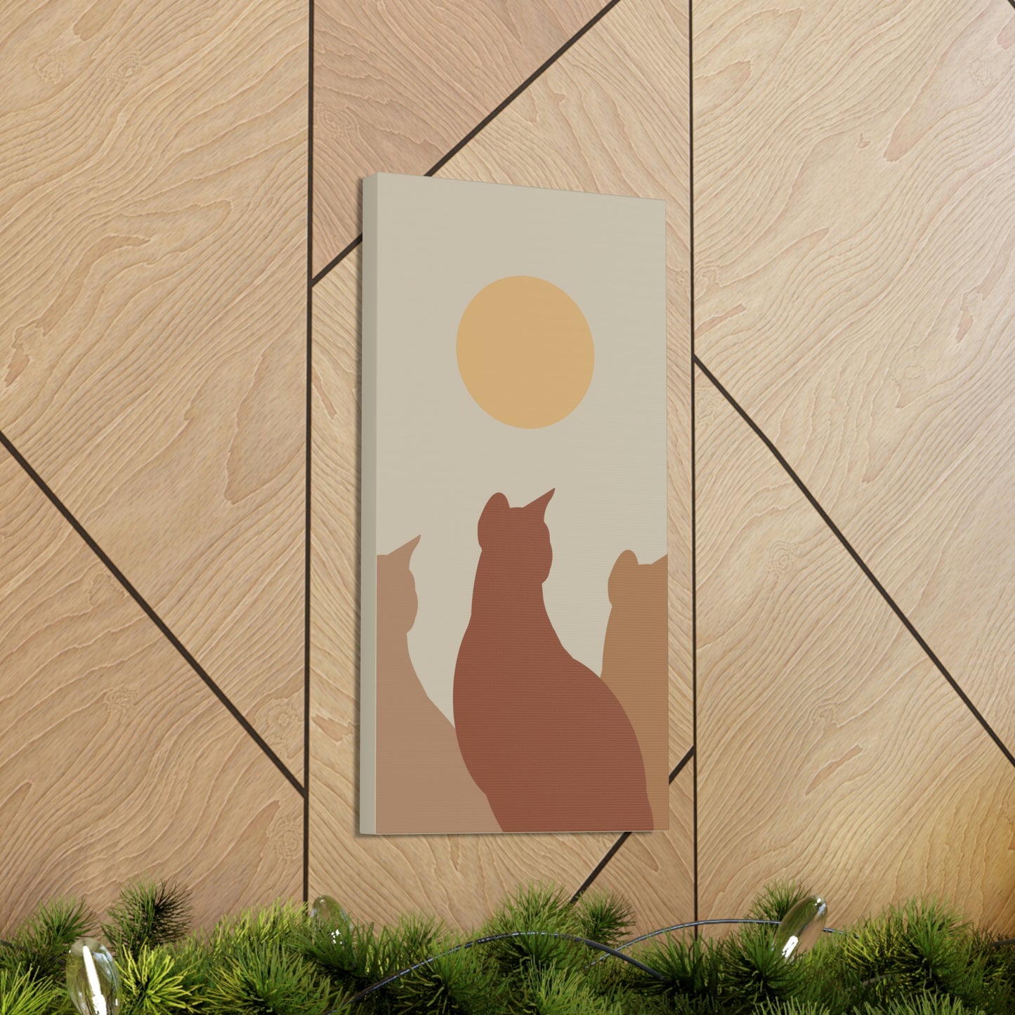 Abstract Boho Cats Relaxed Aesthetic Beige Minimalist Classic Art Canvas Gallery Wraps