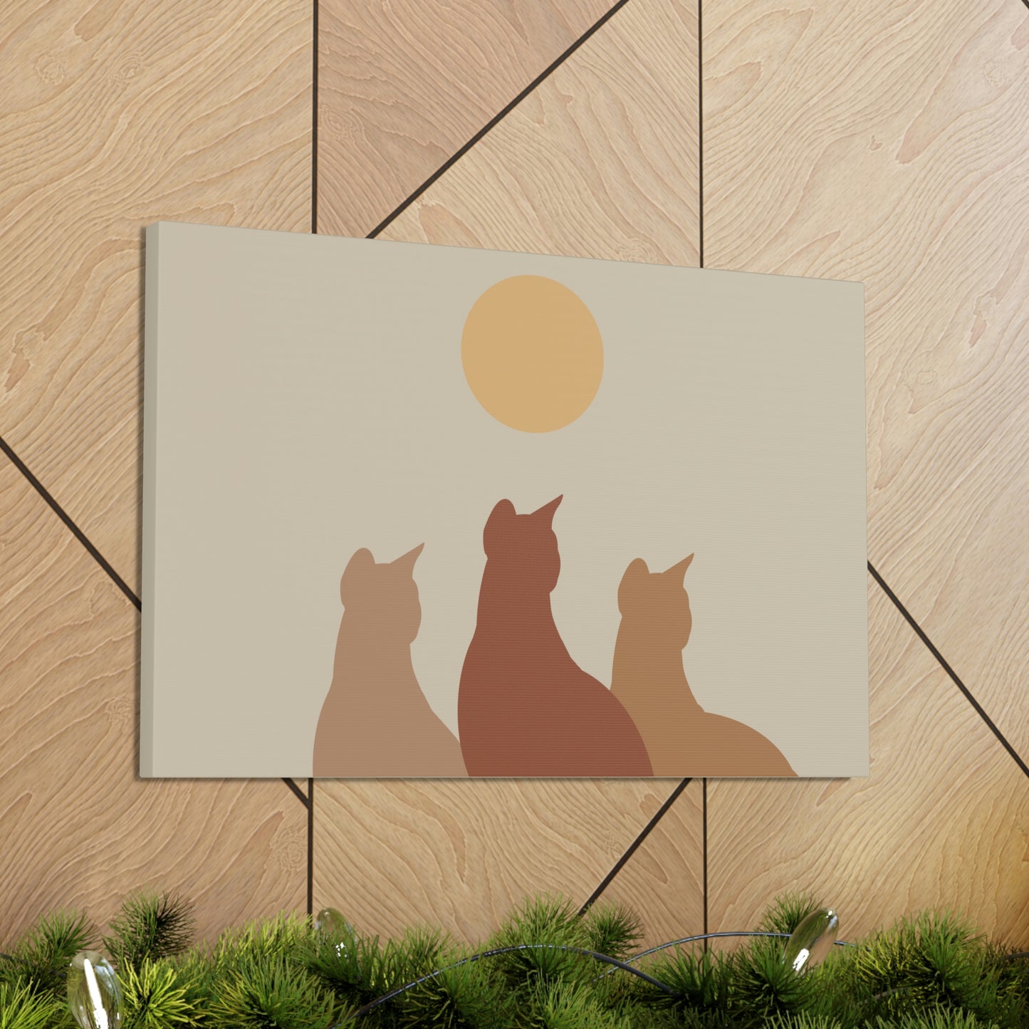 Abstract Boho Cats Relaxed Aesthetic Beige Minimalist Classic Art Canvas Gallery Wraps