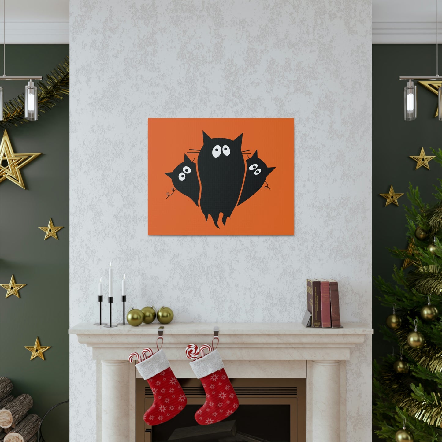 Funny Black Cats Lovers Watching Eyes Cartoon Halloween Meme Aesthetic Classic Art Canvas Gallery Wraps