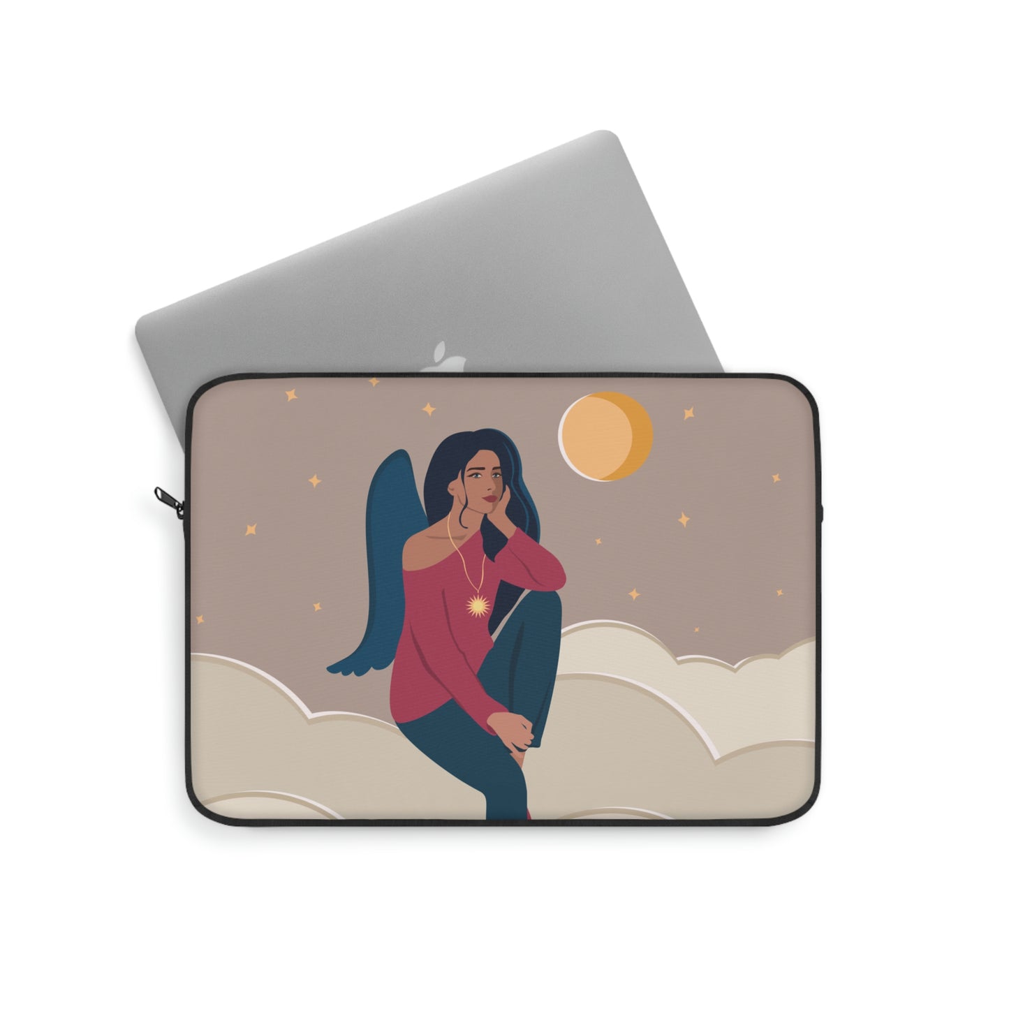 Women Angel Portrait Sitting On Clouds Cartoon Art Laptop Sleeve