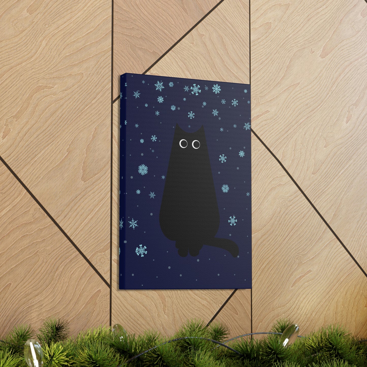 Black Cat Winter Snowflake Anime Art Classic Art Canvas Gallery Wraps