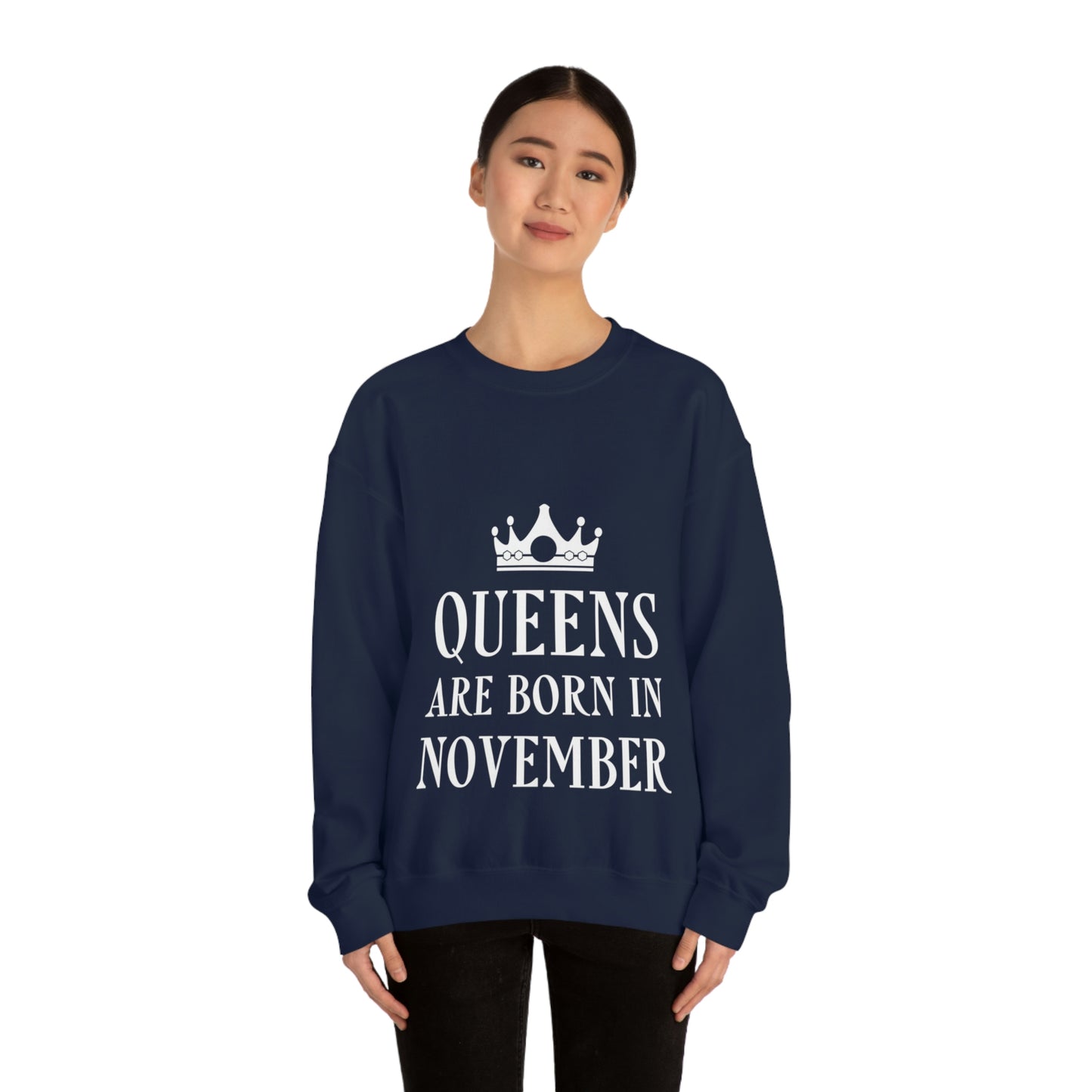 Queens Are Born in November Happy Birthday Unisex Heavy Blend™ Crewneck Sweatshirt